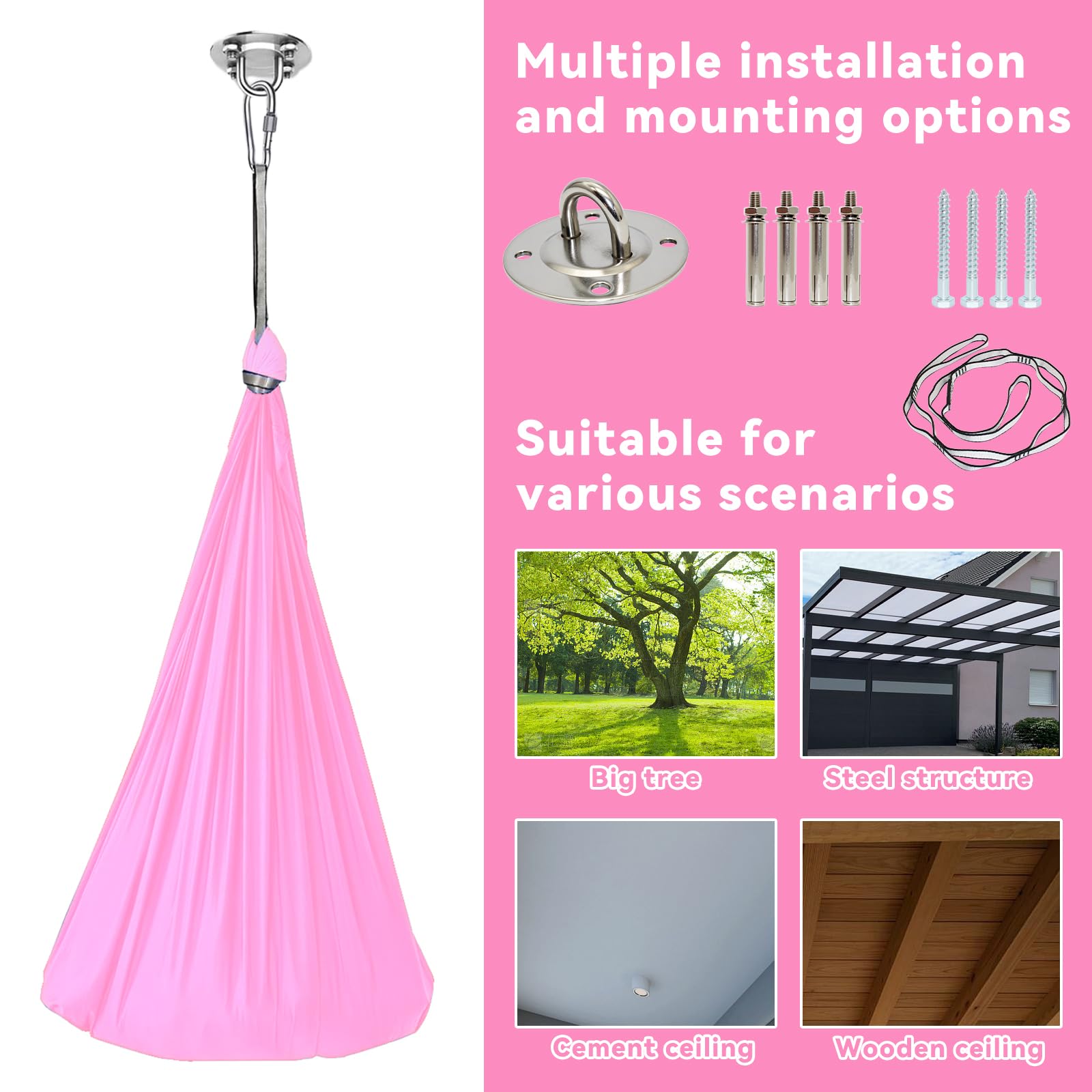 Yoga Set, Yoga-Zubehör, 200 Kg Max Belastung, Kompletter Installationshardware (Rosa, 150x280CM)
