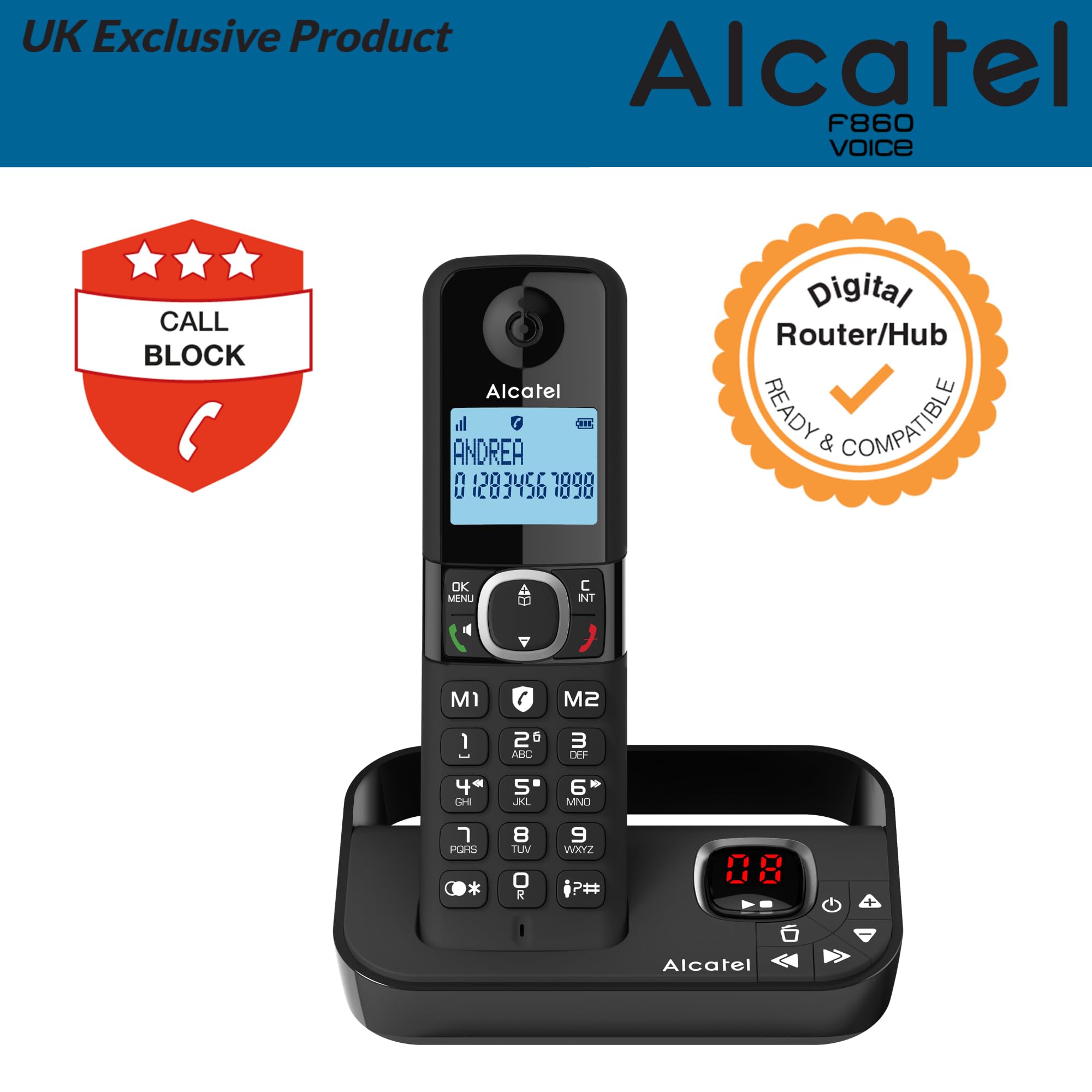 Alcatel F860 Voice Duo - Telefono cordless con segreteria telefonica e 2 telefoni - telefoni fissi per la casa - Telefoni con blocco chiamate