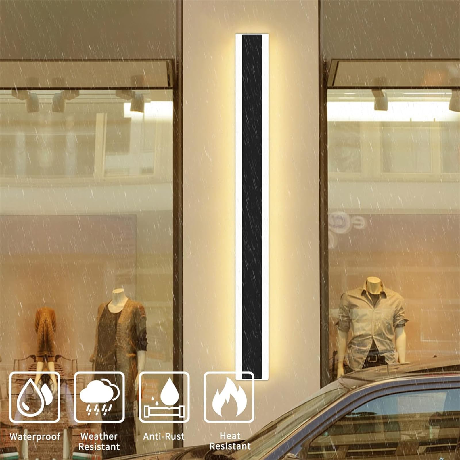 LED Aussen Wandleuchte Dimmbare mit Fernbedienung Wandlampe Lange Villa IP65 Wasserdicht Wandlicht Innen 3 Farbtemperaturen 10%-100% Helligkeit Wandbeleuchtung Metall Acryl für Garten (Schwarz,40cm)