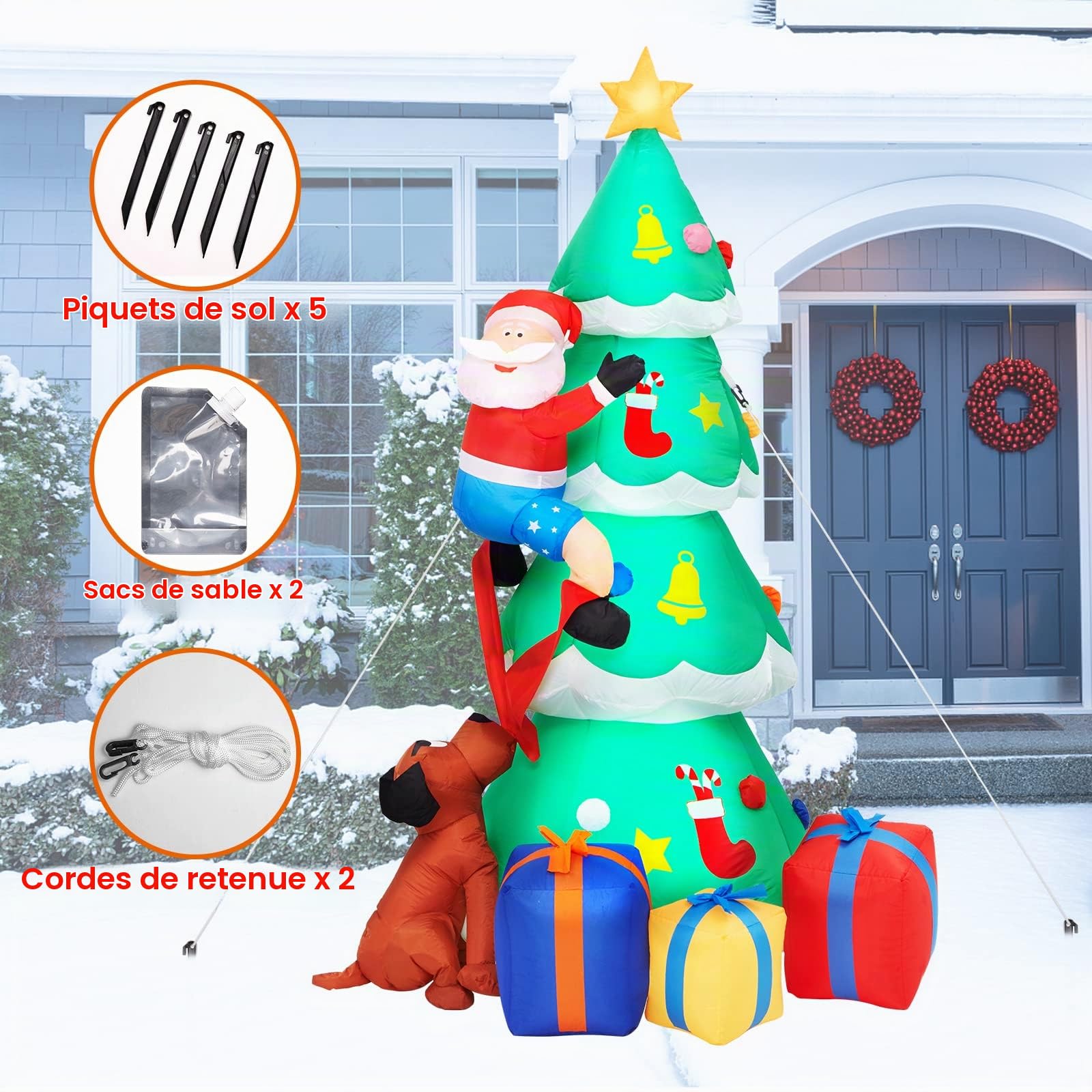 230CM Decoration de Noël Exterieur Arbre de Noel Gonflable Vieil Homme et Chiens avec Lumières LED,Litake 7.5FT Jardin Patio Gazon Décoration de Noël Extérieur