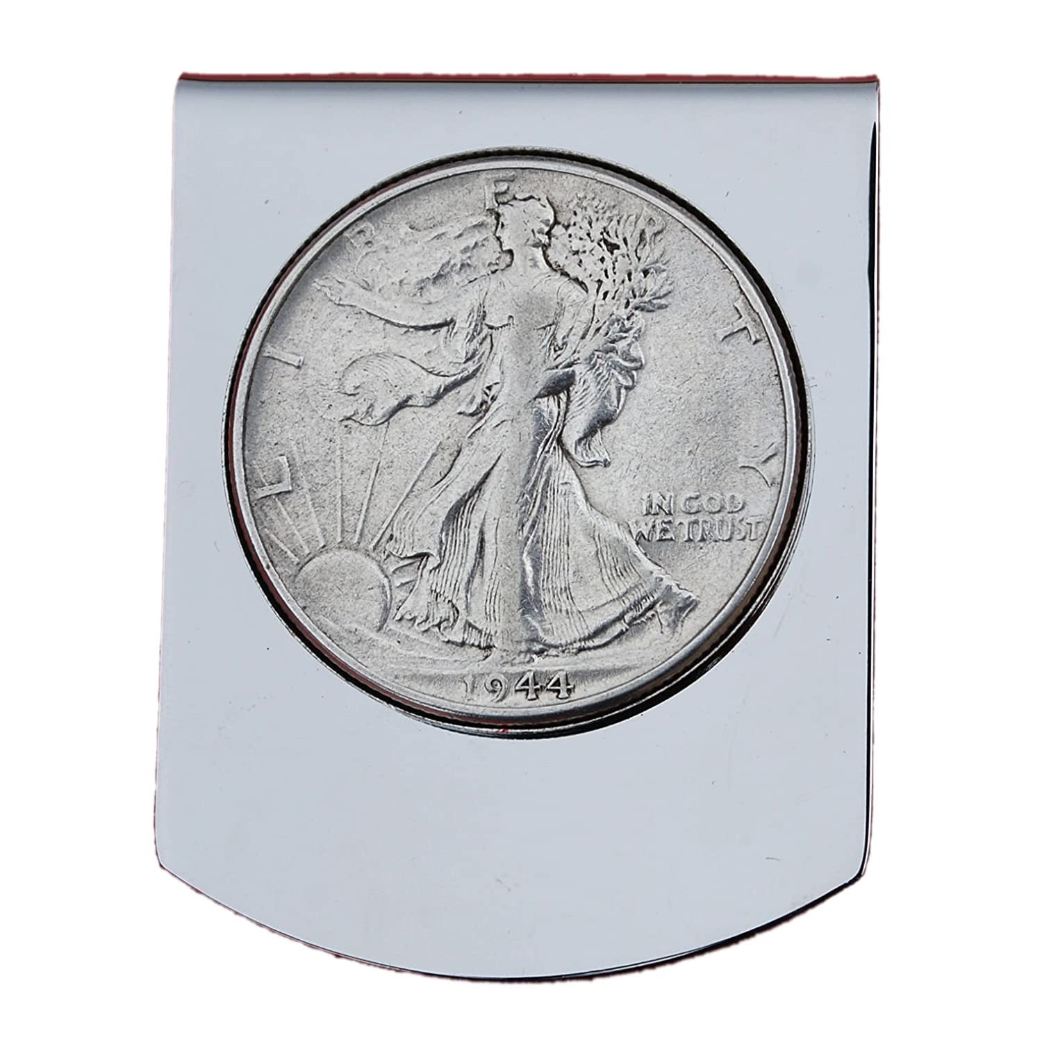 US 1944 Walking Liberty Half Dollar Stainless Steel Large Money Clip NEW - Wide Design