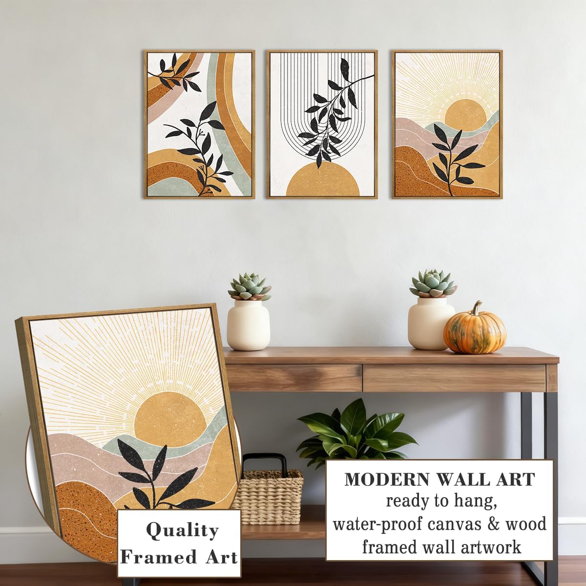BINCUE Boho Line Wall Art Abstract Plant Wall Decor Mid Century Artwork for Living Room Bedroom Office 12"x16" Set of 3 image 2