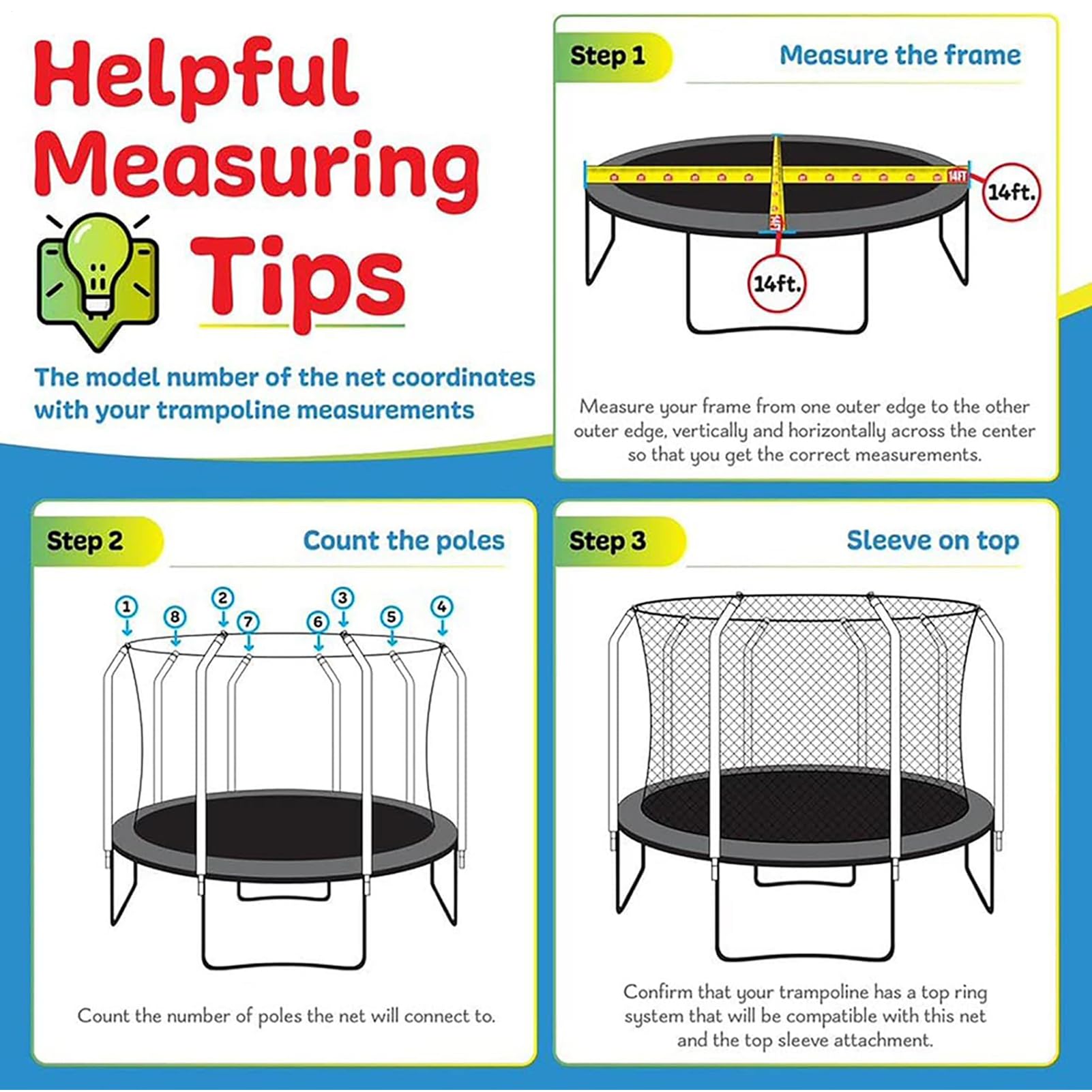Trampoline Net - Trampoline Replacement Safety Net | Safety Enclosure Net | Trampoline Net Replacement for Straight Pole | Protective Jumping Surround Fences Accessories for Backyard Garden Patio