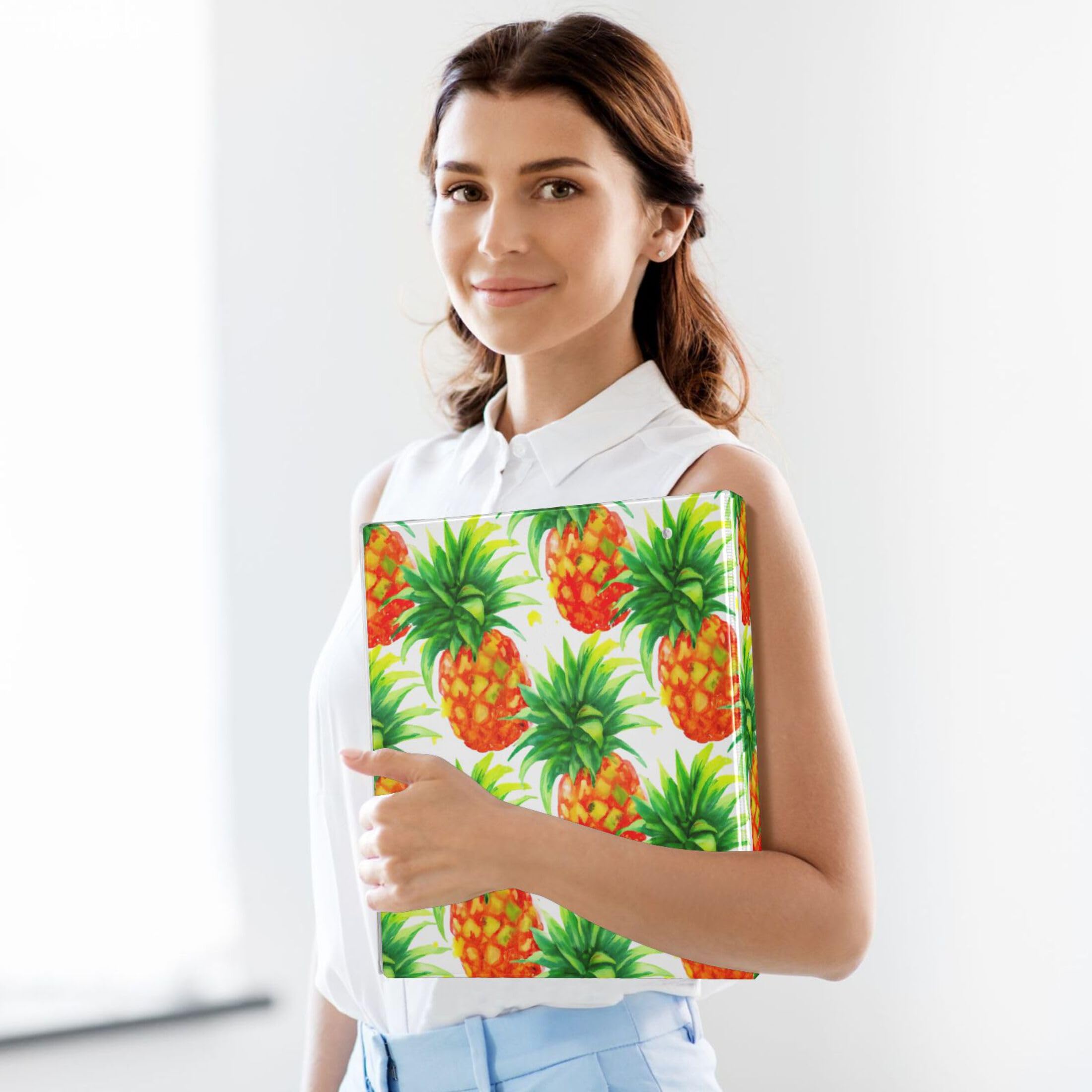 Raccoglitori personalizzati con ananas vibrante da 1 1/2 pollici, 3 anelli, 200 fogli, blocco note, 31,5 x 27 x 6 cm, confezione da 2