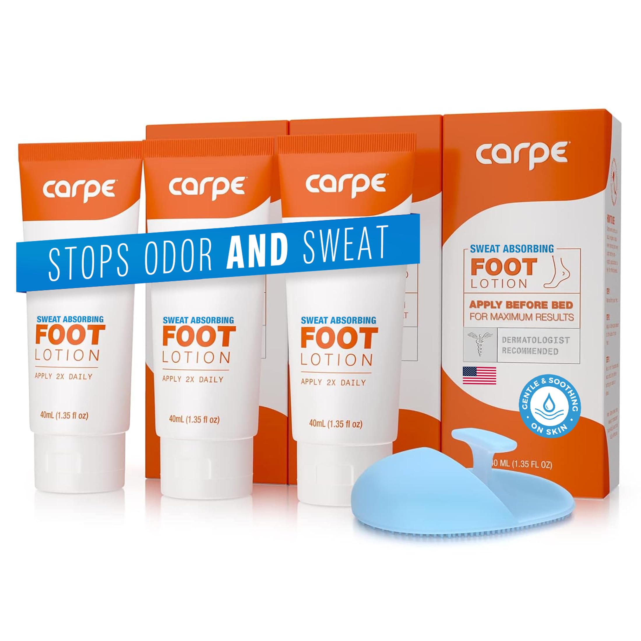 Sweat Absorbing Foot Lotion 3 Tubes WITH FREE APPLICATOR, A dermatologist-recommended solution to stop sweaty, smelly feet, Helps prevent blisters, Great for hyperhidrosis