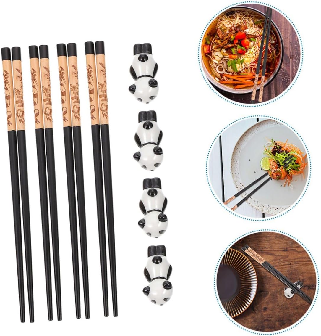 Panda Ceramic Chopsticks Rest Set with 12pcs Food-grade Chopsticks Holder 3-color for Dining and Box Suitable for Home and Kitchen Use