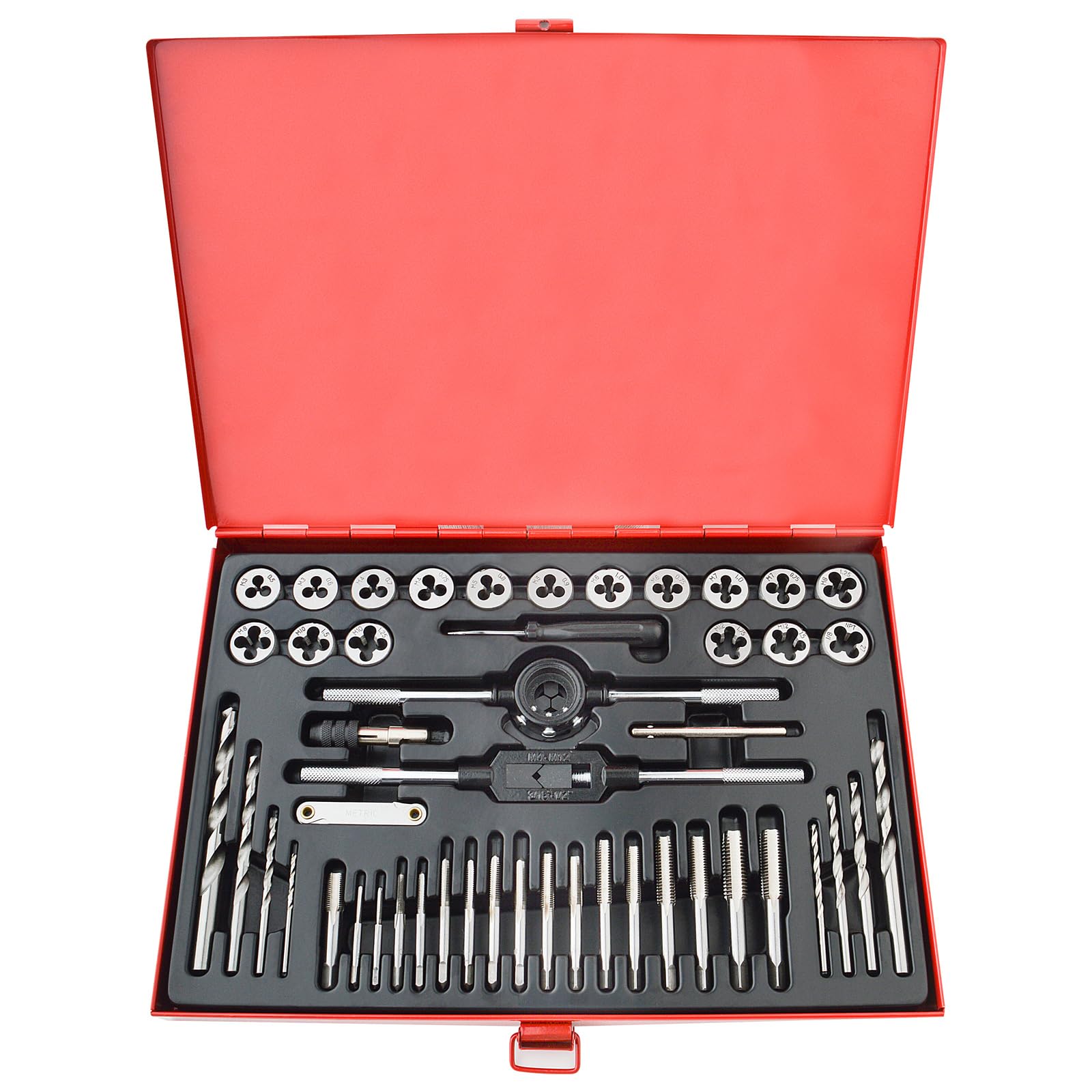 Gunpla 48pcs Tap and Dies Set Metric Heavy Duty Tungsten Alloy Steel Screw Threads Cutting Tools Taper Drill Threading Kit with Red Metal Storage Case