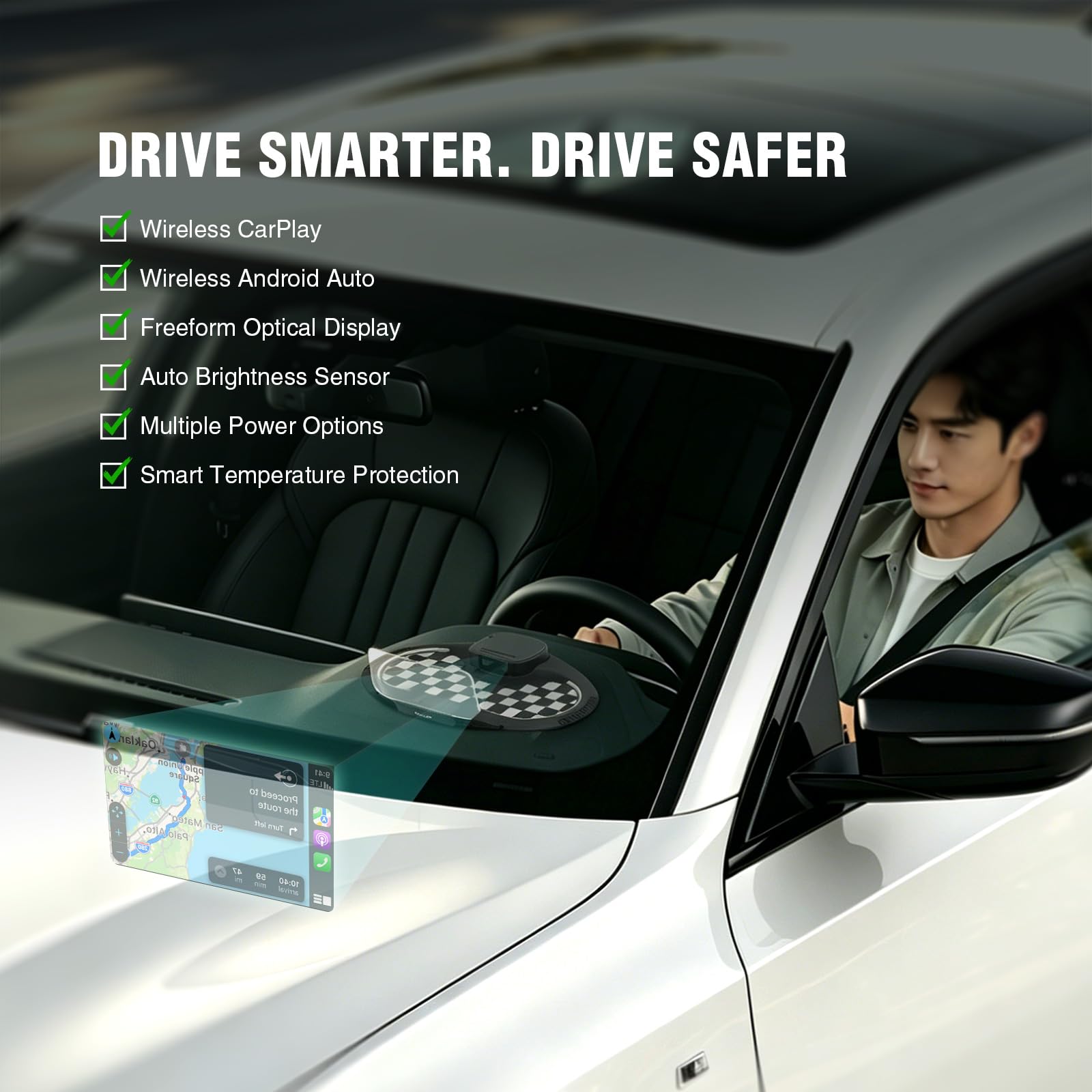 VIVIHUD HUD Wyświetlacz samochodowy GPS V5 Ultra Head Up Display, projektor na szybie, prędkościomierz z bezprzewodowym CarPlay, Android Auto, diagnostyka, prędkościomierz z ostrzeżeniem, wtyczka Plug