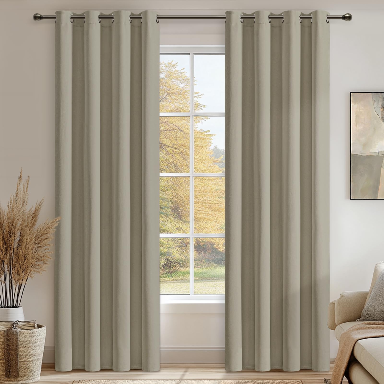 MRTREES Cortinas Opacas Térmicas Aislantes Frío Calor 100% Anti Luz, Cortinas Salon de Lino Natural con Ojales 2 Piezas, 132x240 cm, Cortina Blackout Acustica para Dormitorio Habitacion