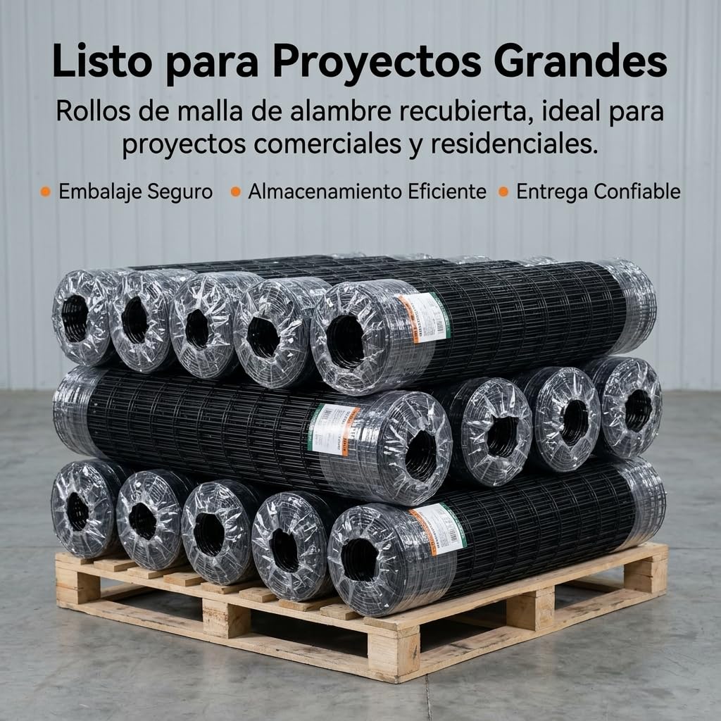 metálicas soldadas, Malla ganadera de Alambre con revtimiento de PVC Negro, 15 m, para jardín y protección Exterior, 0.6X15 Metros