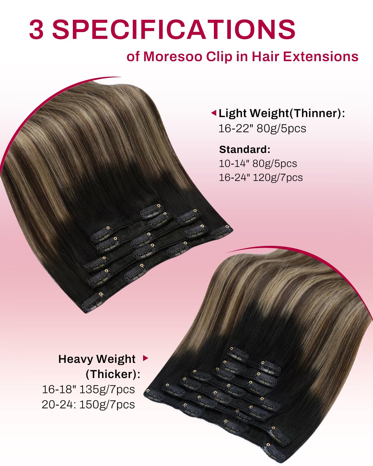 Moresoo Hair Extensions Clip in Real Hair Dark Brown Invisible Full Head Clip in Human Hair Extensions Brunette Shoulder-length Short Remy Hair 12 Inch 5 Pieces/80g #2 — view 37