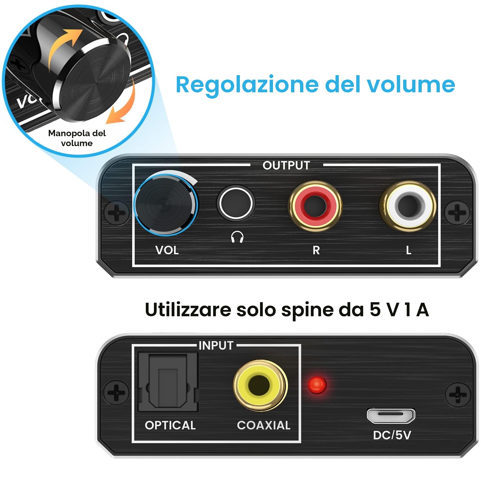 TEAMPD Convertitore Audio Digitale Analogico 192kHz Toslink Coassiale RCA 3,5mm