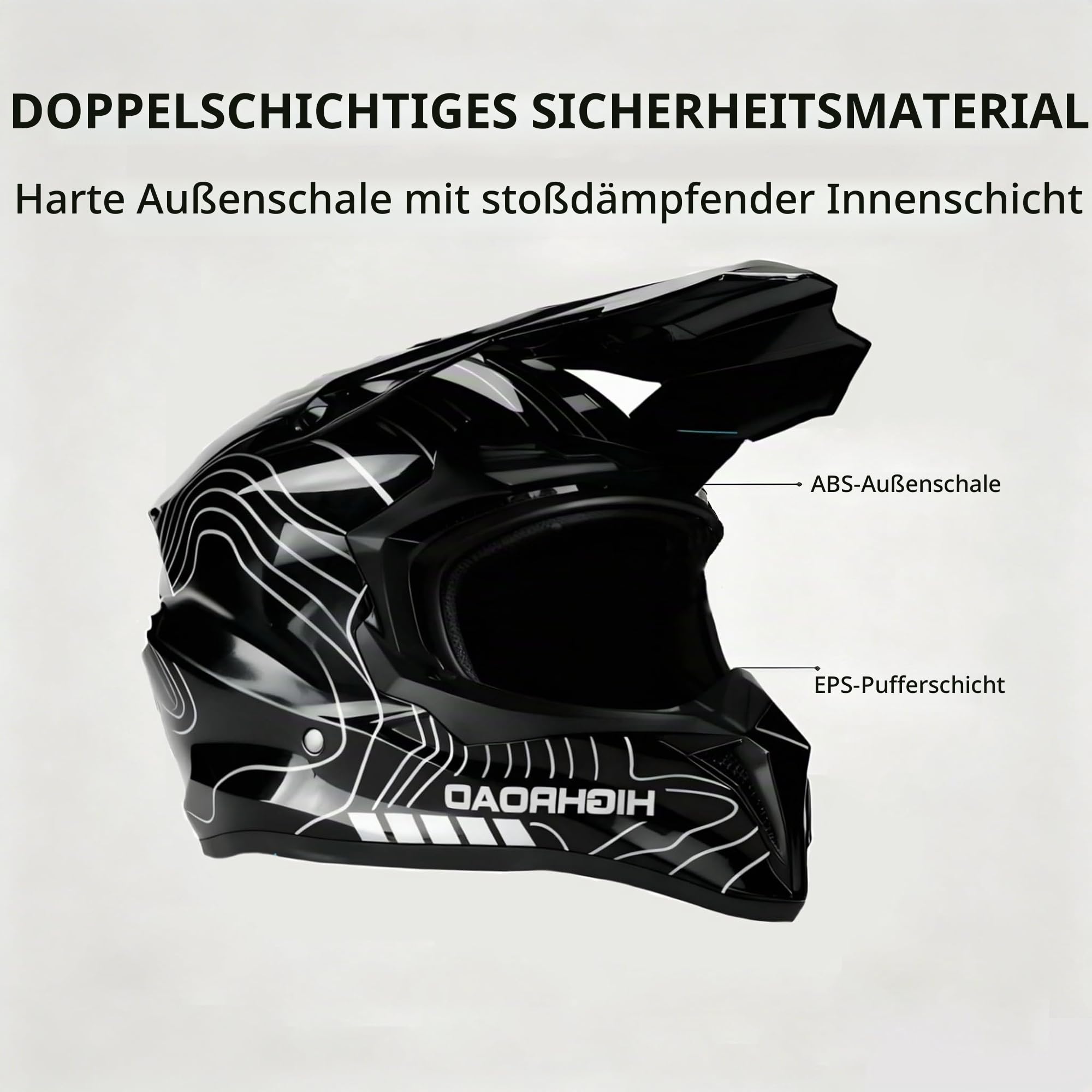 Motocross MTB Helm Fullface, Erwachsener Cross Helm mit Brille Maske Handschuhe, Motorrad Downhill Full Face Helm Downhill Motorradhelm ATV Motorradhelm Inklusive 2 Größen Helmfutter