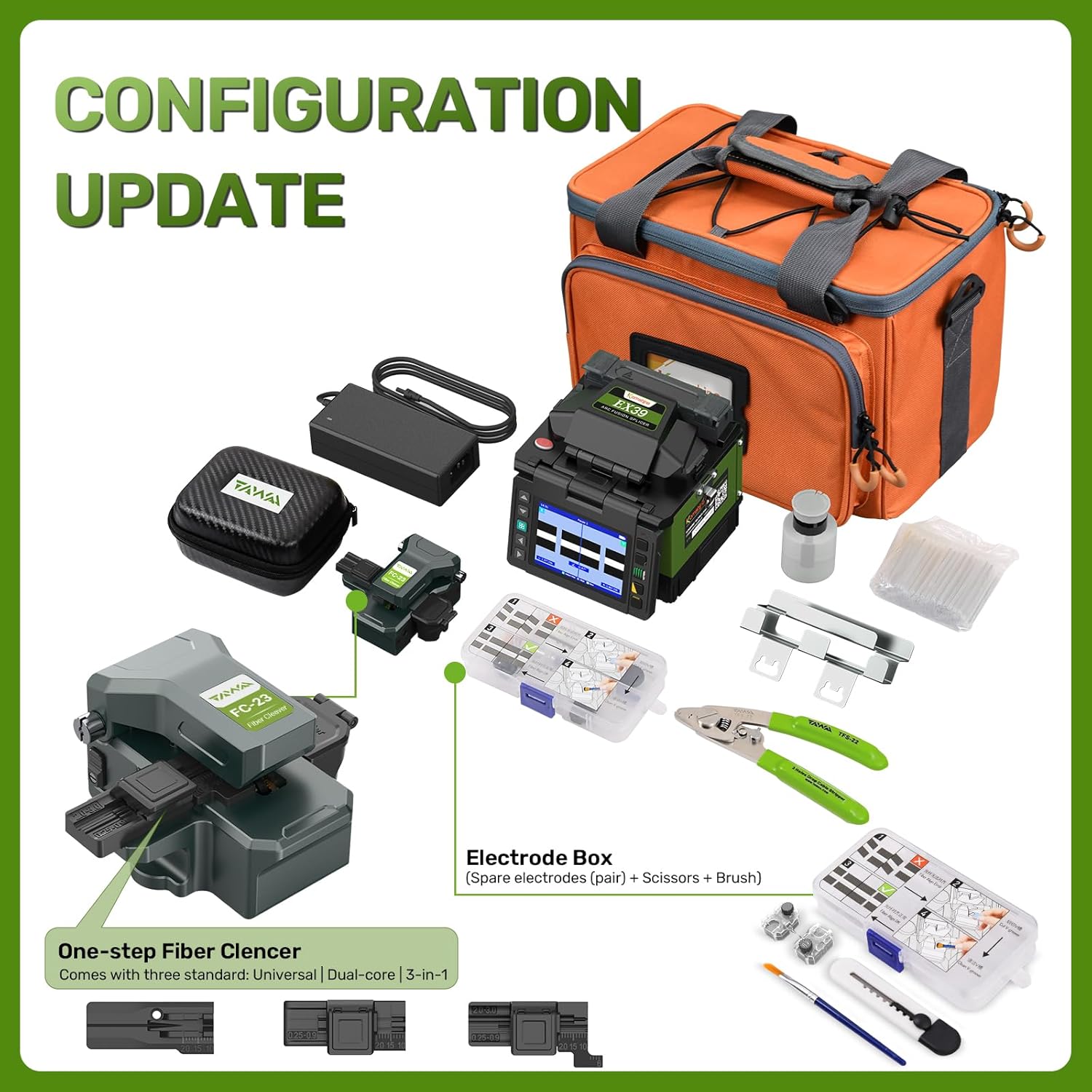 Komshine Optical Fusion Splicer EX39 FTTH Mini Fiber Fusion Splicer Machine Kit 8s Fast Splicing Fast-Heating 18s with Fiber Cleaver FC-20 Welding Machine Empalmador De Fibra óptica