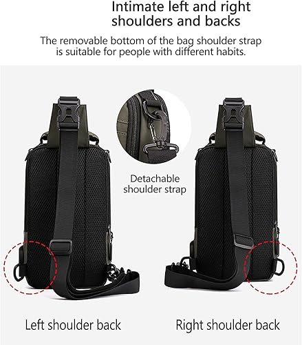 Vista 6 de successthop Bolsas cruzadas multifuncionales con puerto de carga USB, impermeable, bolsa de viaje casual para hombre (verde militar)