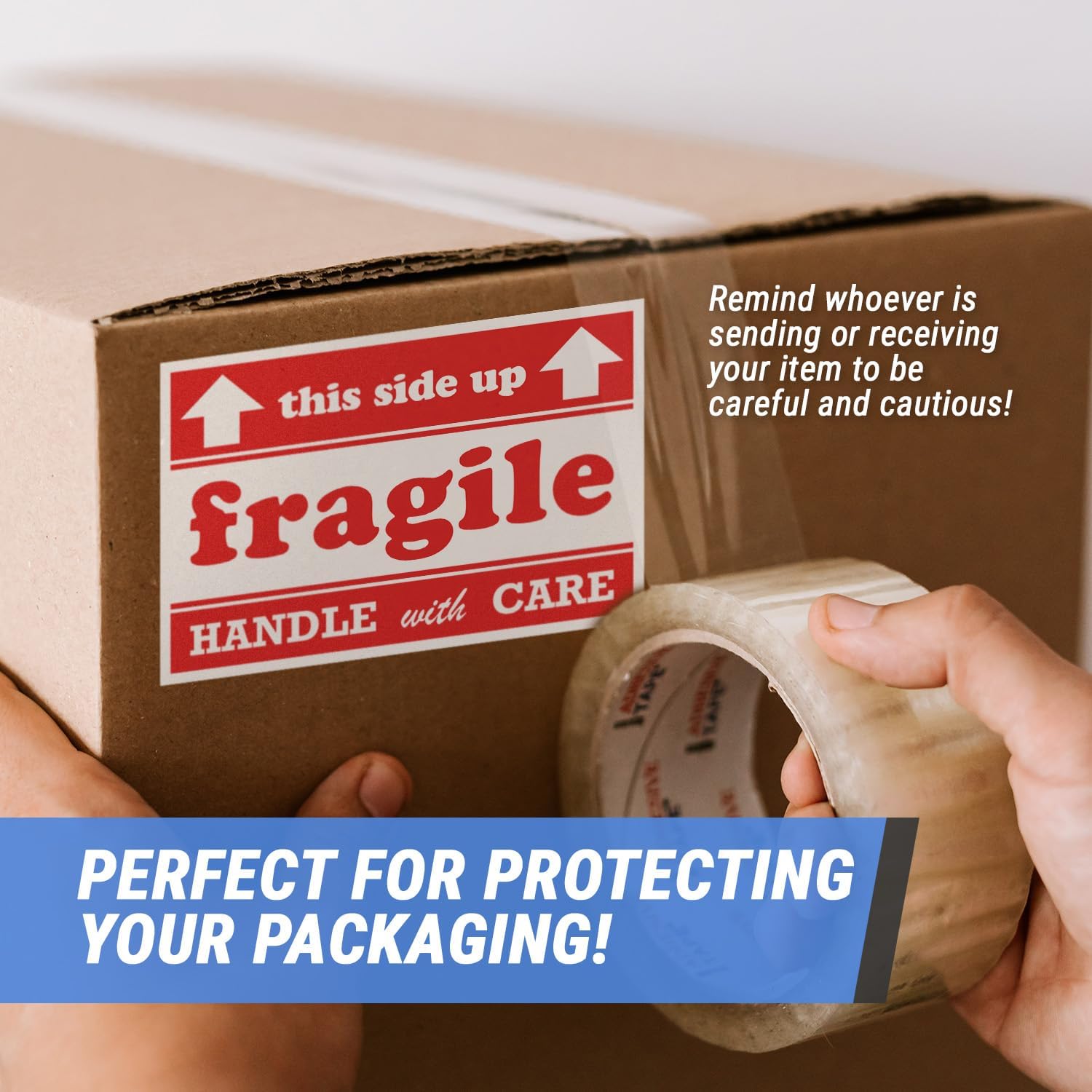 600 Labels, 2 Rolls - This Side UP Sticker Labels - Red & White 4 x 6 inch, Fragile Labels for Mailing Carriers & Handling
