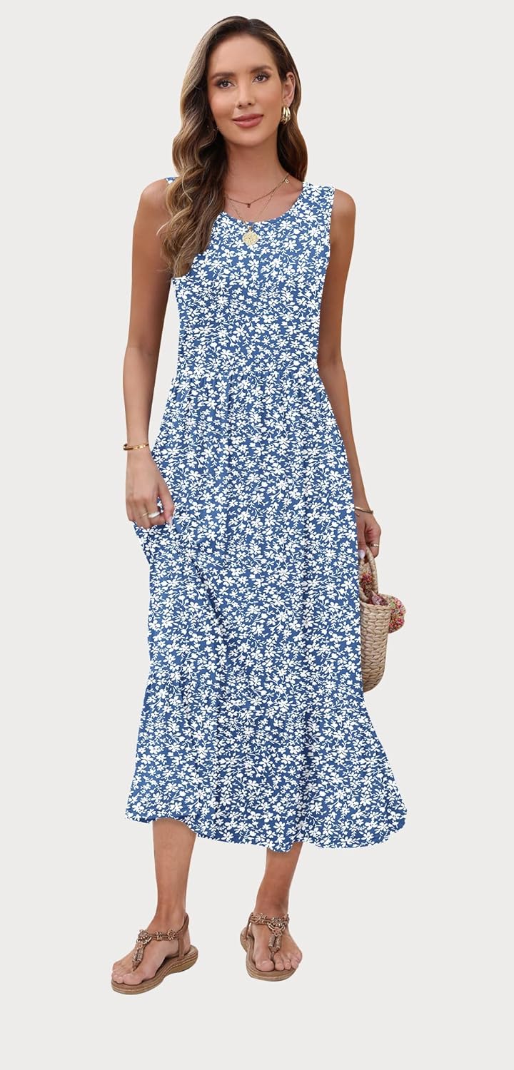 AUSELILY Womens Summer Dresses 2026 Sleeveless Maxi Dress Crewneck Casual Flowy Tiered Sundresses with Pockets - Image 4