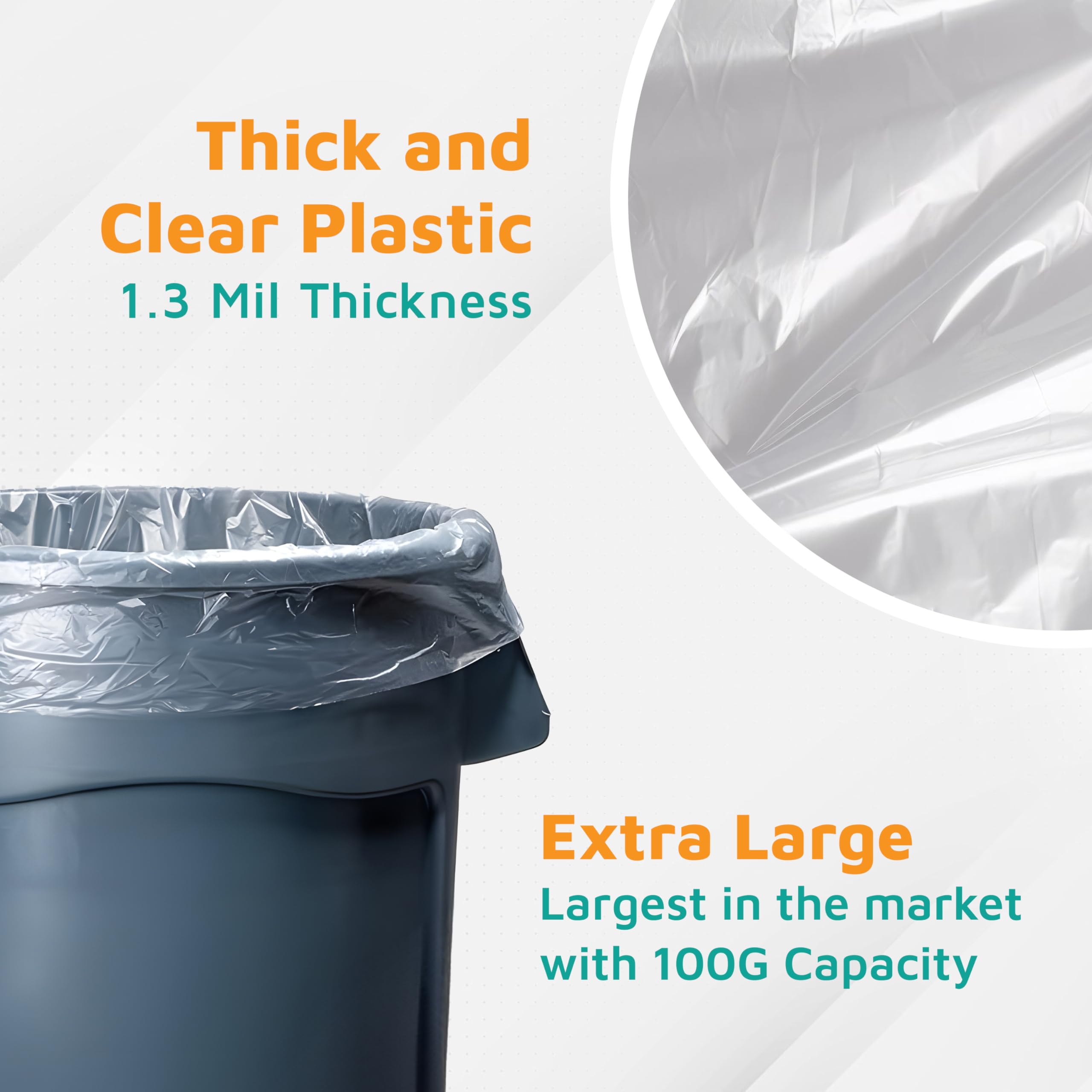 PlasticMill 100 galonów, Cear, 67 x 79, 10 toreb/etui, worki na śmieci / wkładki do kosza na śmieci. 1,3 Mil przezroczysta