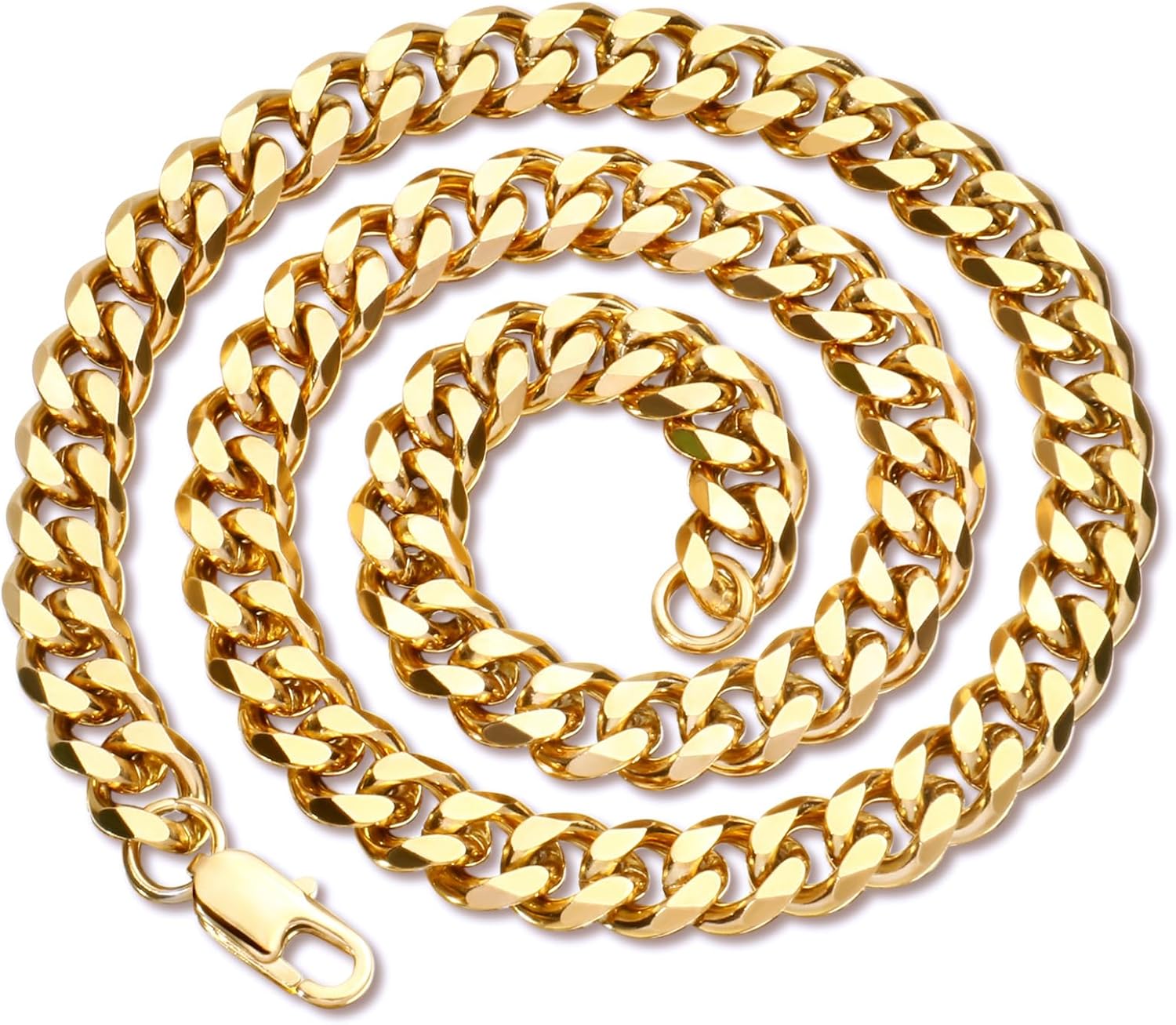 Gold Cuban Link Chain for Men 9mm 18K Gold Plated Stainless Steel Curb Chain Necklace for Women Men, 18/20/22/24 Inch