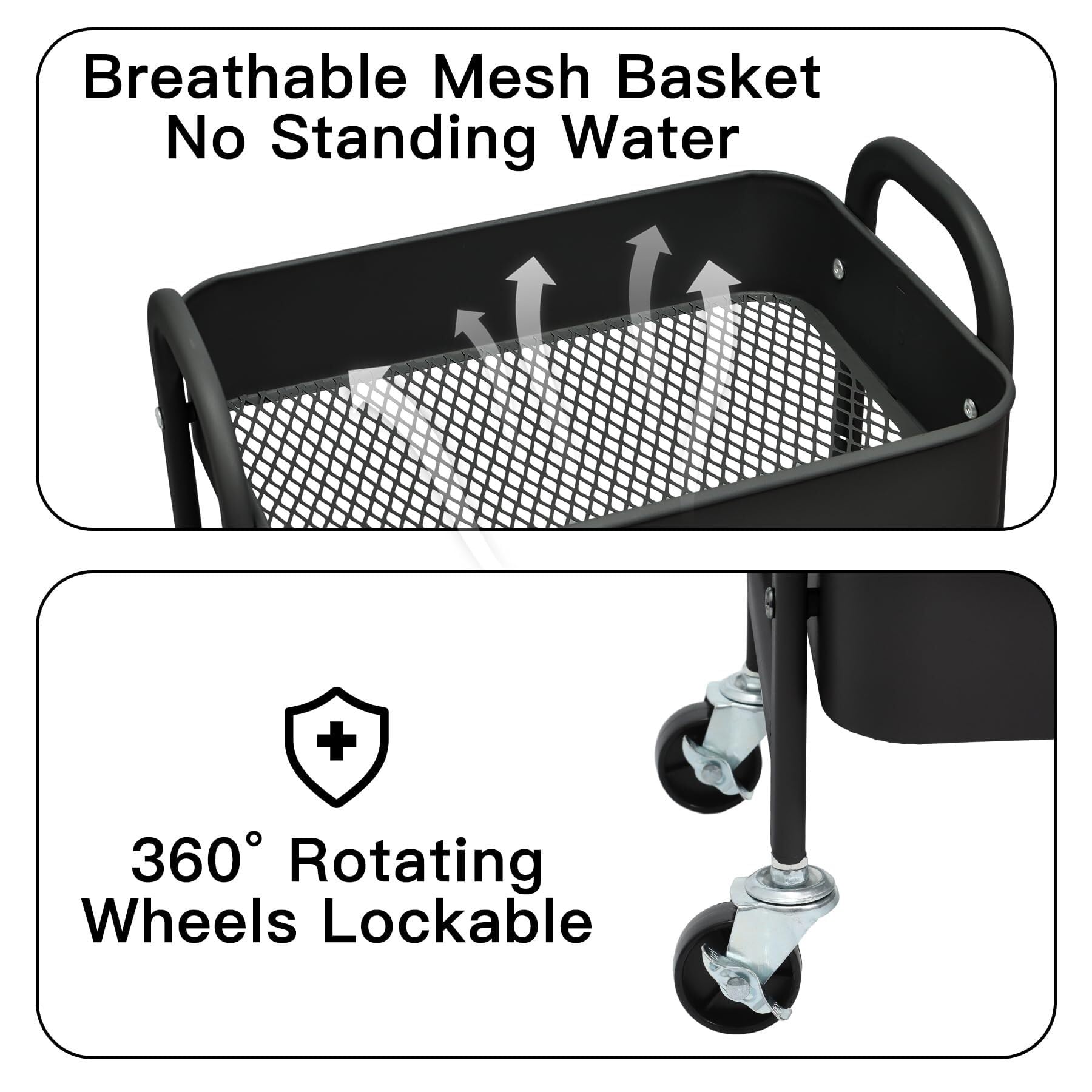 Carrito rodante de metal de 3 niveles con ruedas – Carro Sto que ahorra espacio para cocina, baño, oficina y maquillaje – Carrito de peluquería (negro)