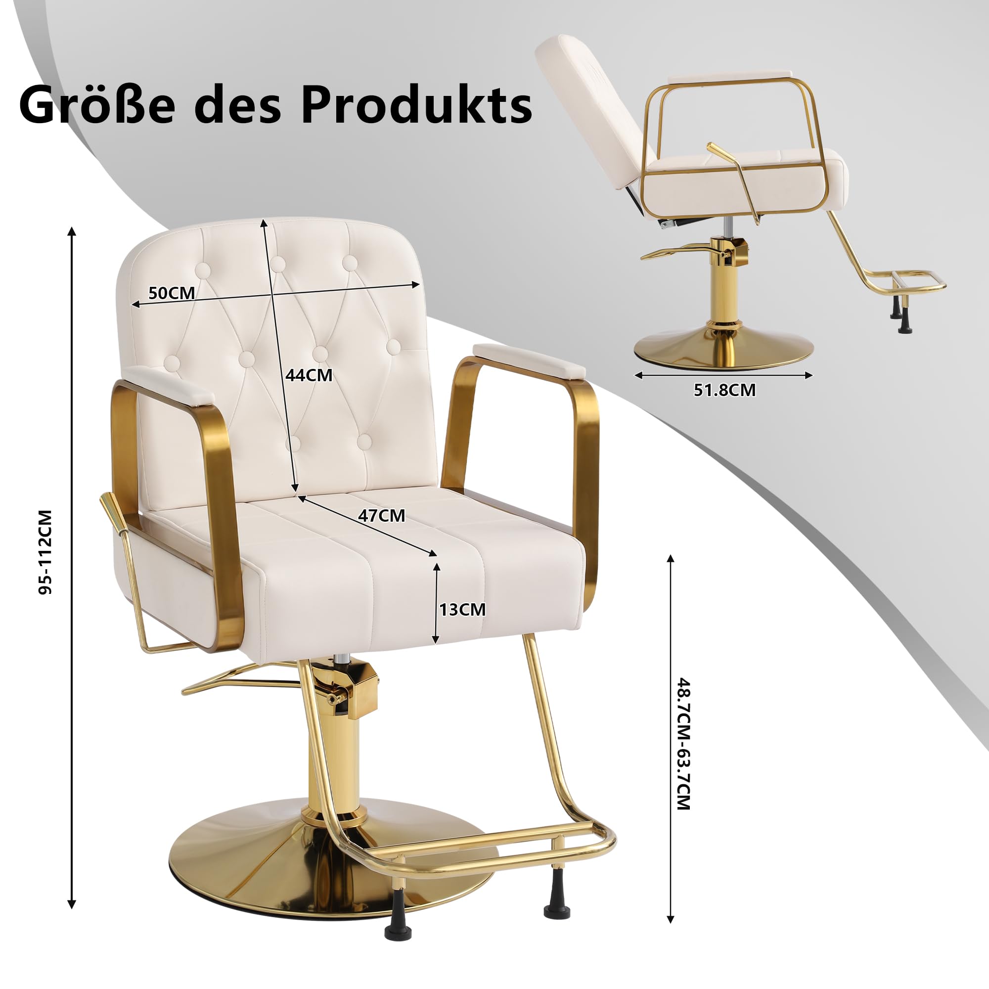 Friseurstuhl 360-Grad-Drehung Kippbarer Hydraulisch Friseurstuhl für Schönheitssalon (Weiß)