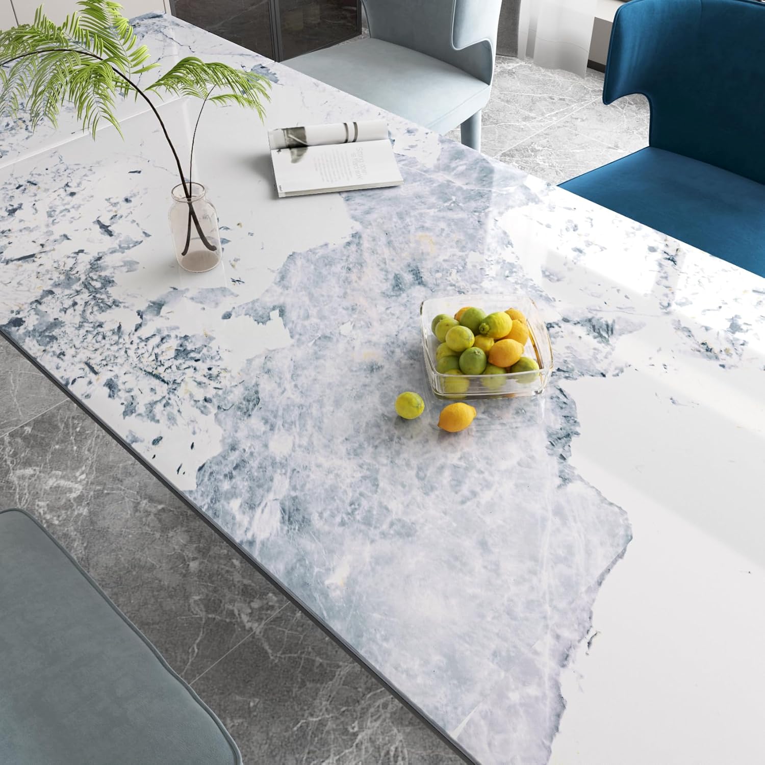 YENHOME 30"X200" Marble Contact Paper Peel and Stick Countertops Contact Paper Waterproof White Blue Marble Wallpaper for Kitchen Bathroom Counter Top Covers Thick Countertop Vinyl Wrap Waterproof