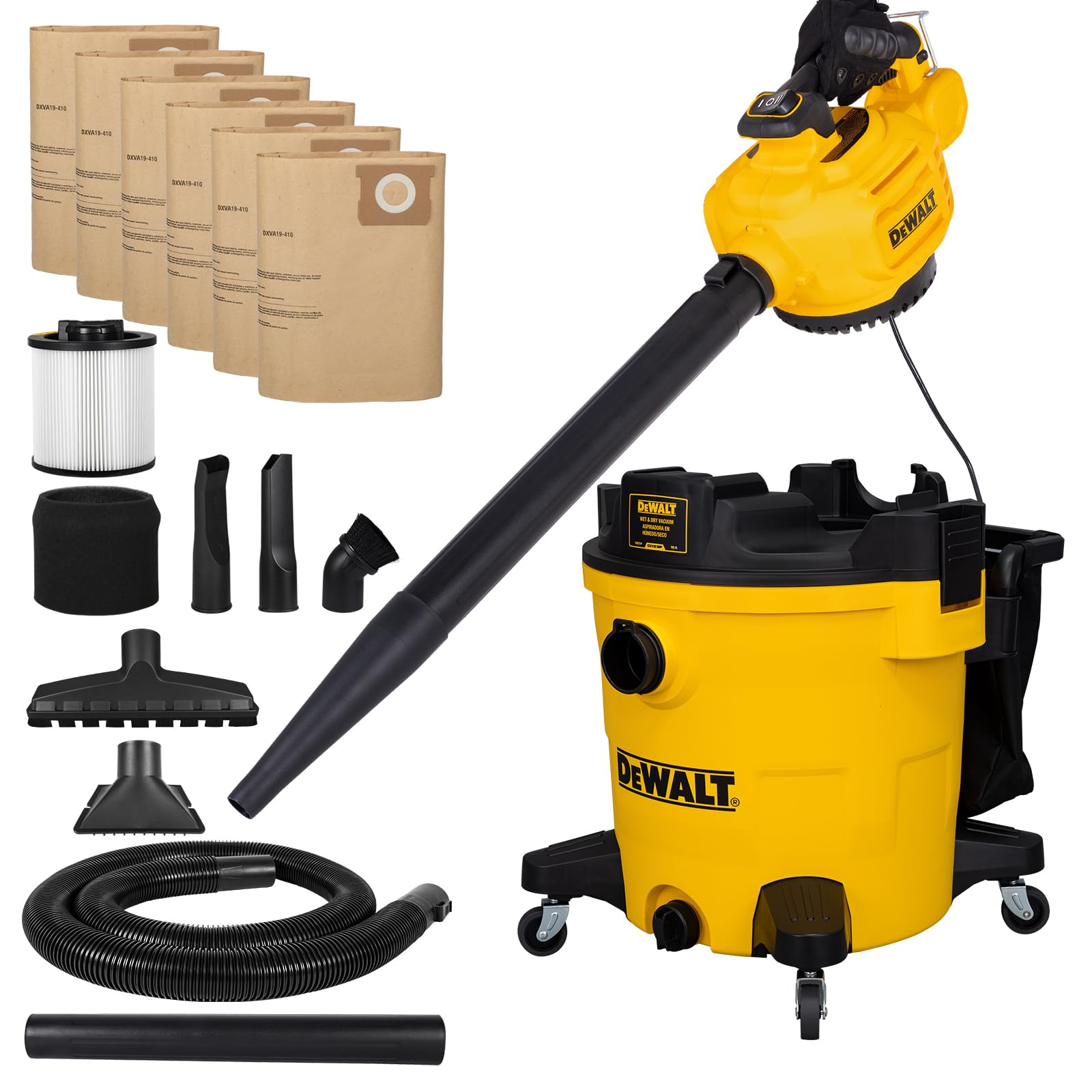 DEWALT Shop Aspiradora húmeda y seca con soplador de hojas desmontable, 3 en 1, aspiradora húmeda y seca resistente de 12 galones para el hogar, garaje, coche, taller, lugar de trabajo, cuidado del