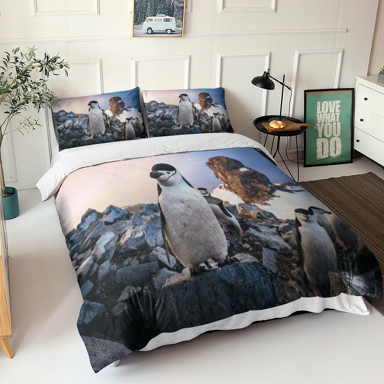 Ensemble de literie pingouin housse de couette imprimée 3D animaux de la banquise avec taies d'oreiller