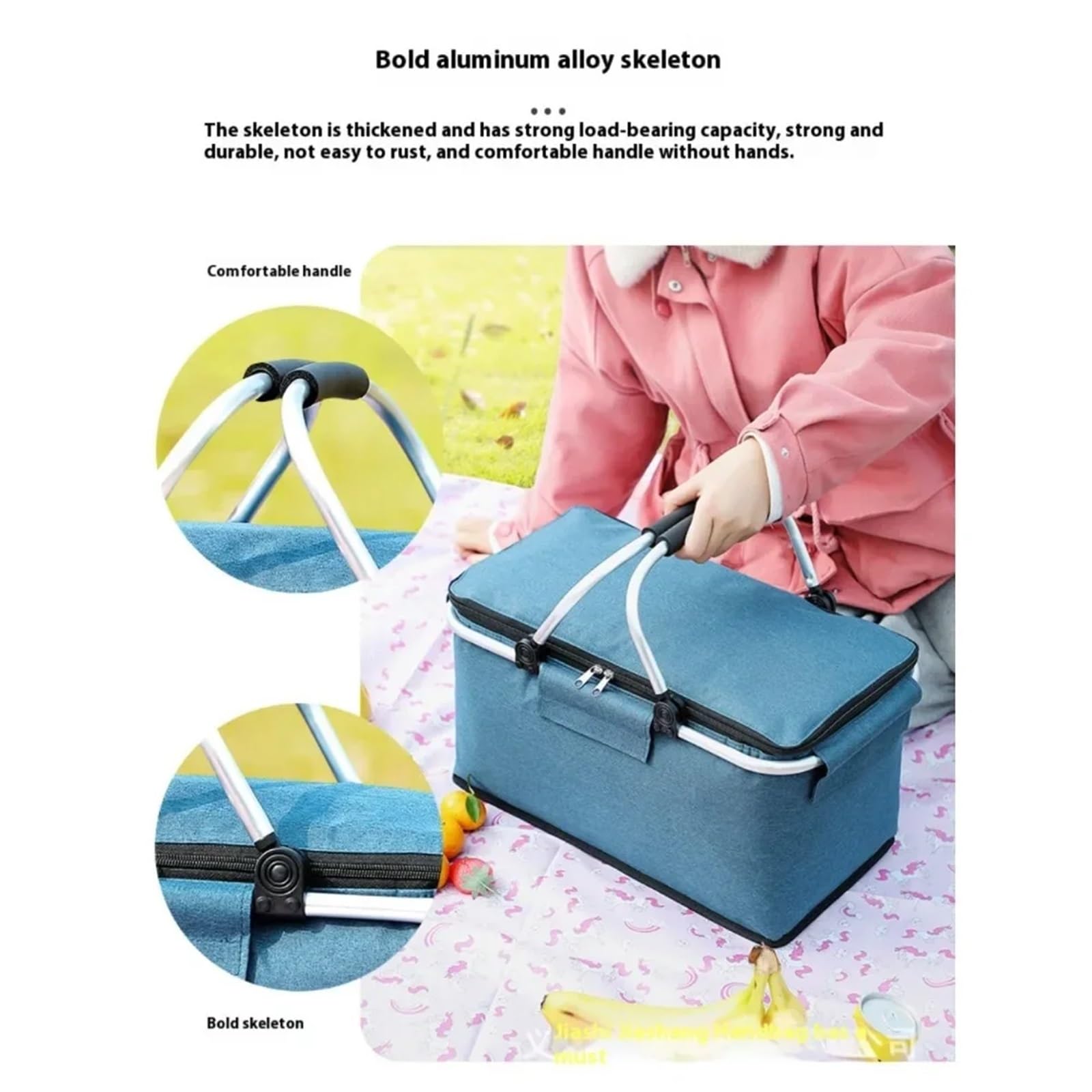 Cesta Picnic Cesta de picnic plegable, bolsa camping for exteriores, almacenamiento aislante, bolsas compras, cestas(Grey Large)
