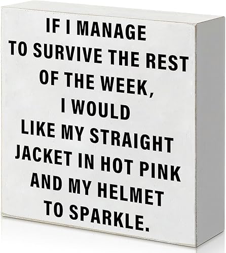 Letrero cuadrado de caja de madera blanca con texto en inglés "If I Manage to Survive" (If I Manage to Survive) - Placa de madera divertida para