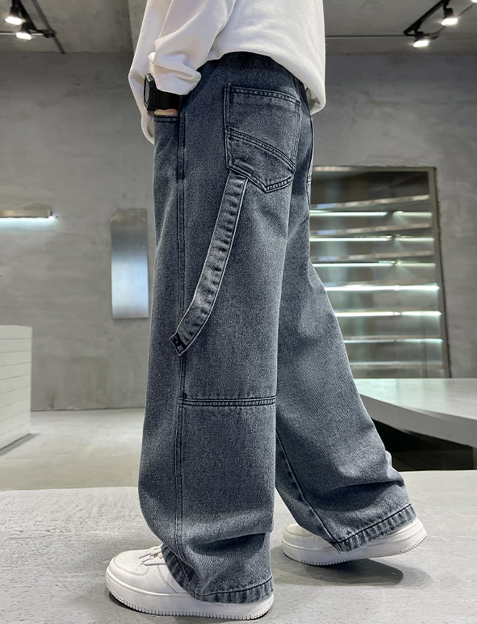Happy Cherry Baggy Jeans Jungen Hose Denim Teenager Weitem Bein Vintage Streetstyle 5-14 Jahre Elastischer Bund 110-170