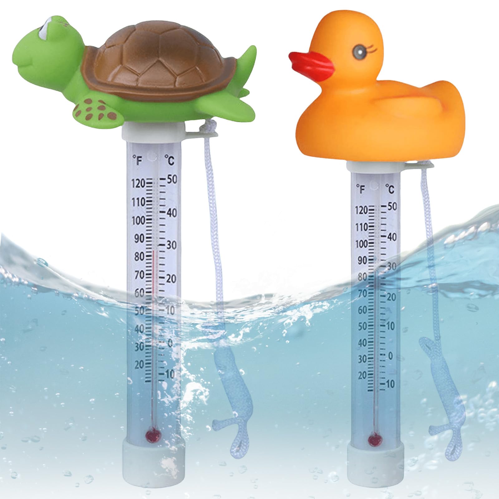 2 Stück Schwimmende Pool Thermometer, Pool Thermometer Schwimmend mit Befestigungsleine, Poolthermometer Schwimmend Whirlpools für Alle Outdoor & Indoor Pools, Spas, Hot Tubs, Aquarien (Grün)