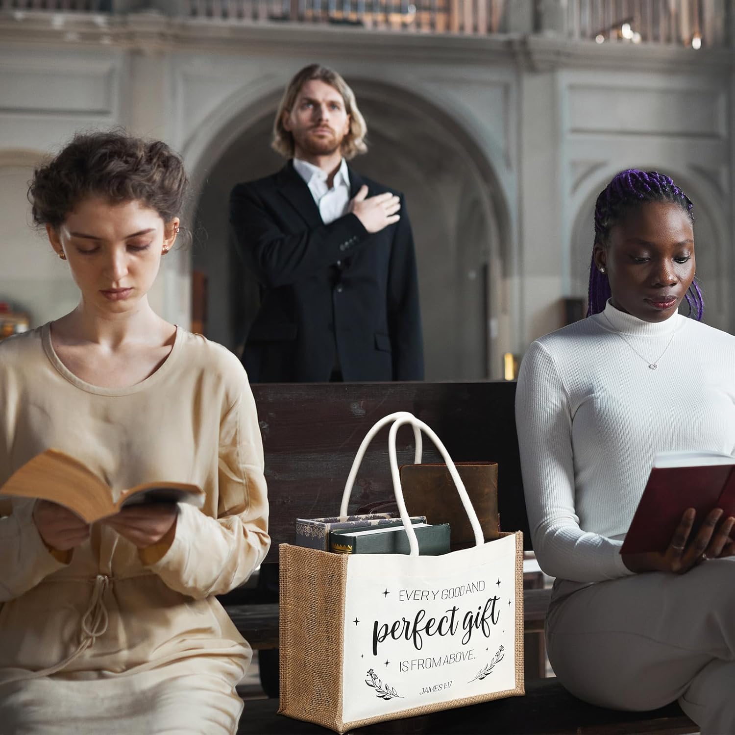 SATINIOR 10 Pcs Christian Gifts Bulk Religious Burlap Gift Bags with Handles Reusable Motivational Bible Tote Bags for Women Church Sunday School Coworkers Staff Thank You Gifts(Brown and White) - Image 7