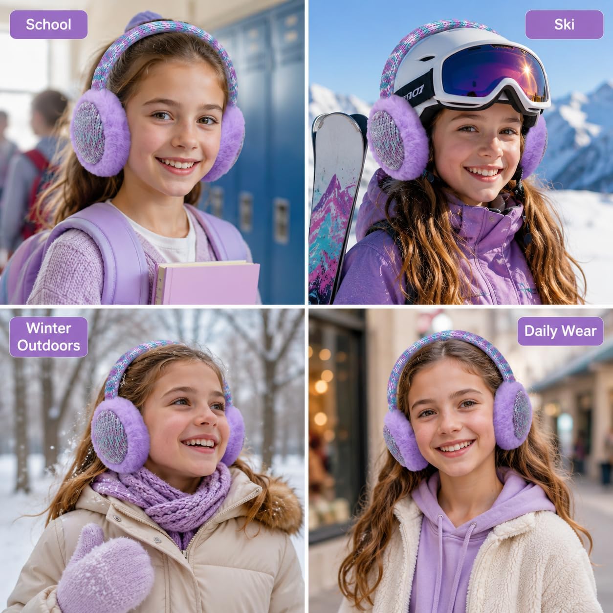 Kids Knit Earmuffs Soft Plush Comfortable Winter Outdoor Ear Warmers for Boys Girls Age 4-16 Years