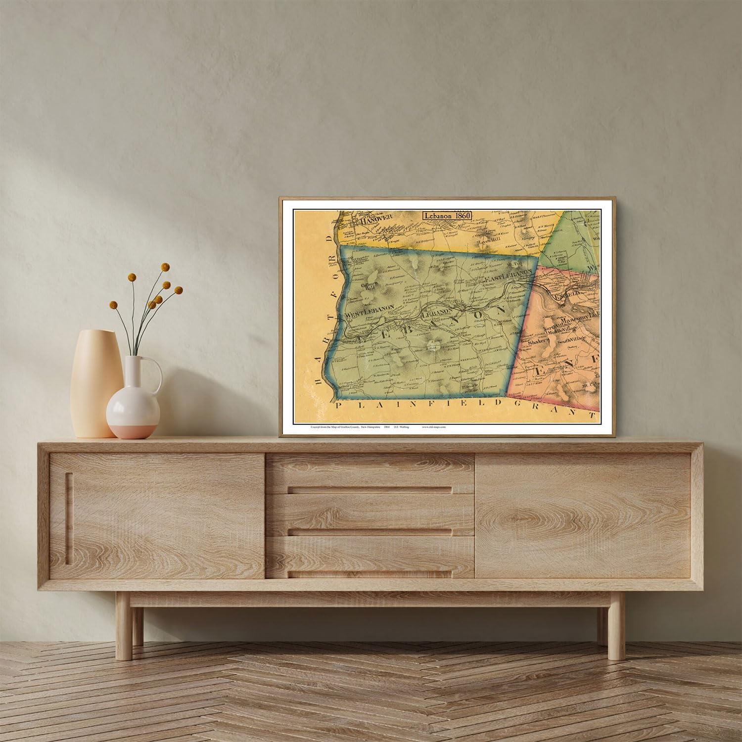 Historical Map Poster of Lebanon 1860 New Hampshire Grafton County NH | 11x17 12x18 16x24 24x36 Unframed Print Wall Art | Vintage Antique Rustic Gift | Home Office Decor