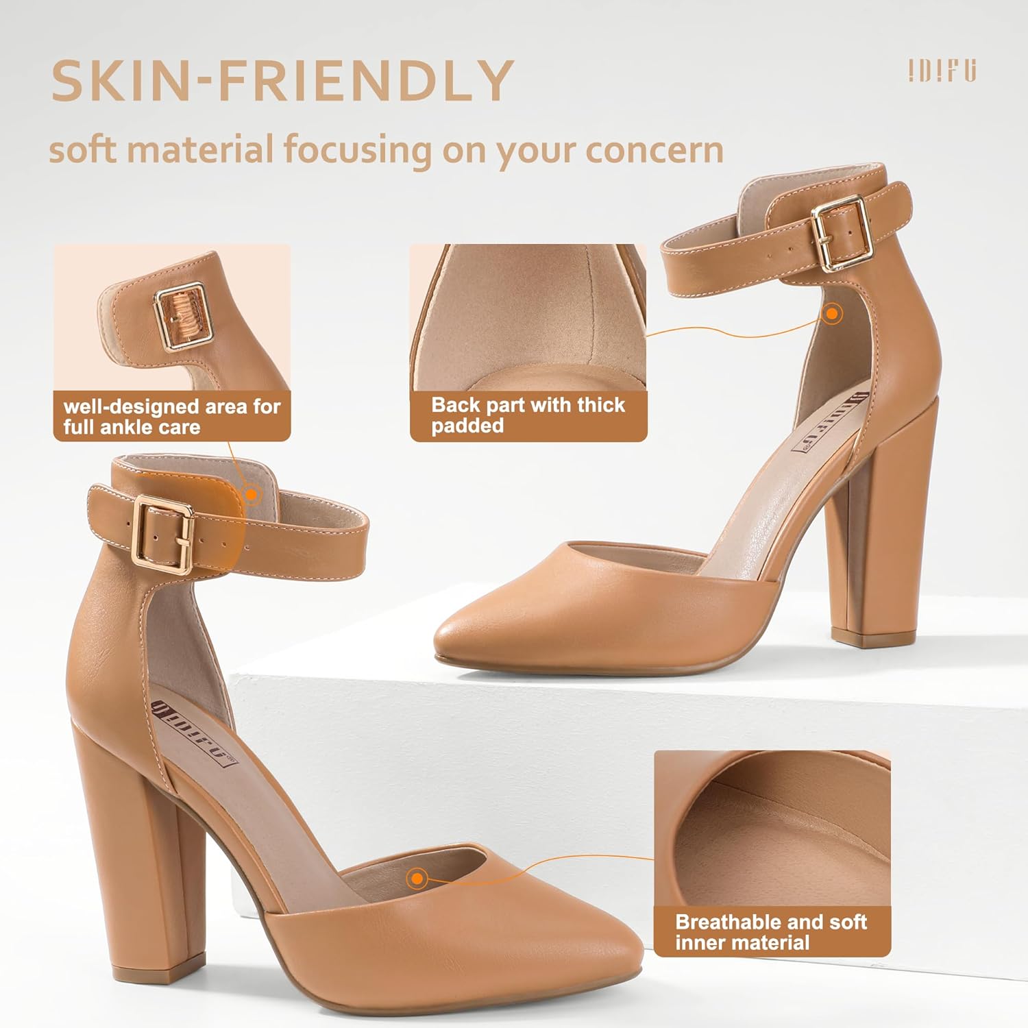 IDIFU Women's IN4 Pedazo High Block Heels Pumps Pointed Closed Toe Ankle Strap Dress Wedding Shoes - Image 6