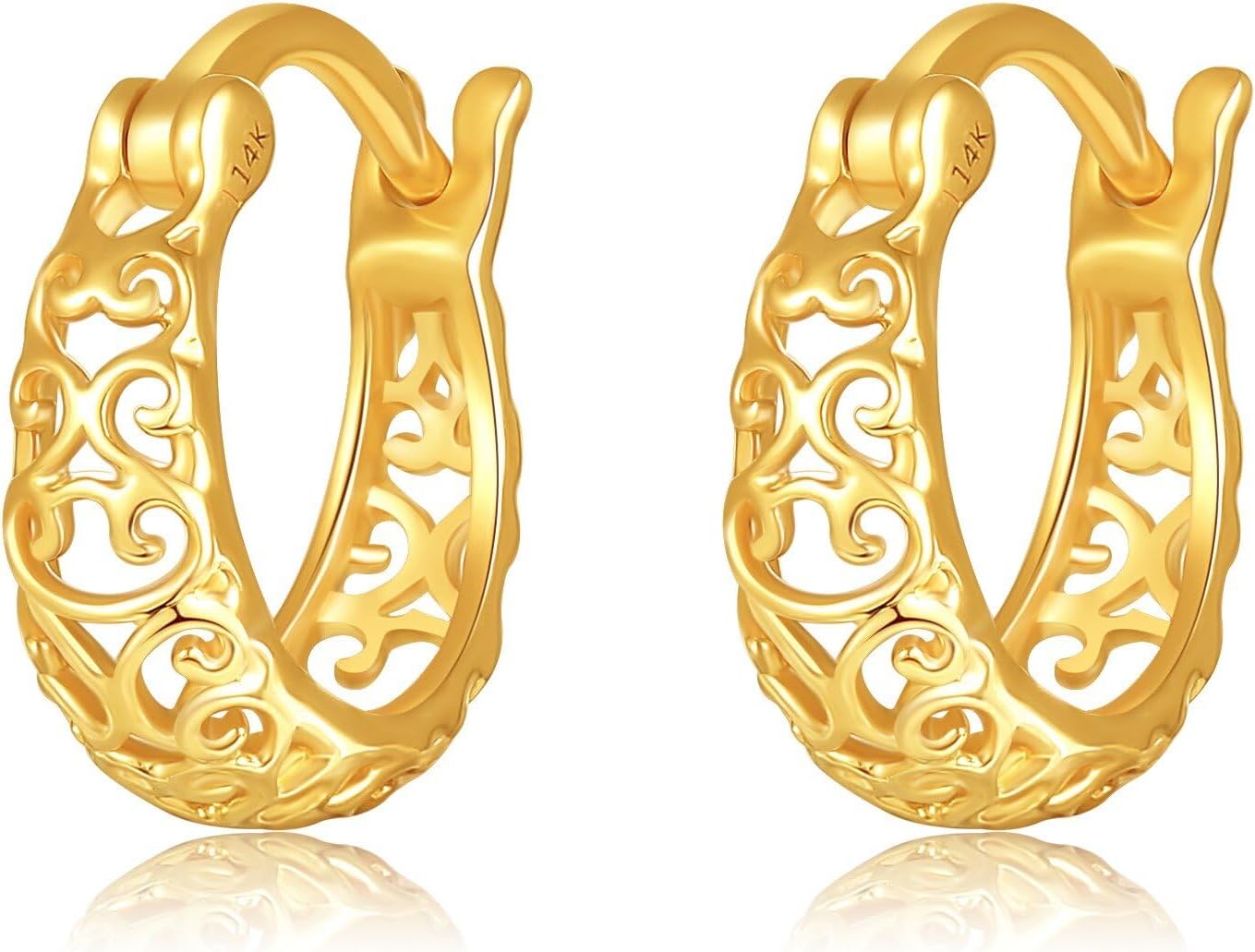 14K Real Gold Filigree/Infinity Twist/Dachshund Hoop Huggie Earrings Boho Earrings Jewelry Gift for Women