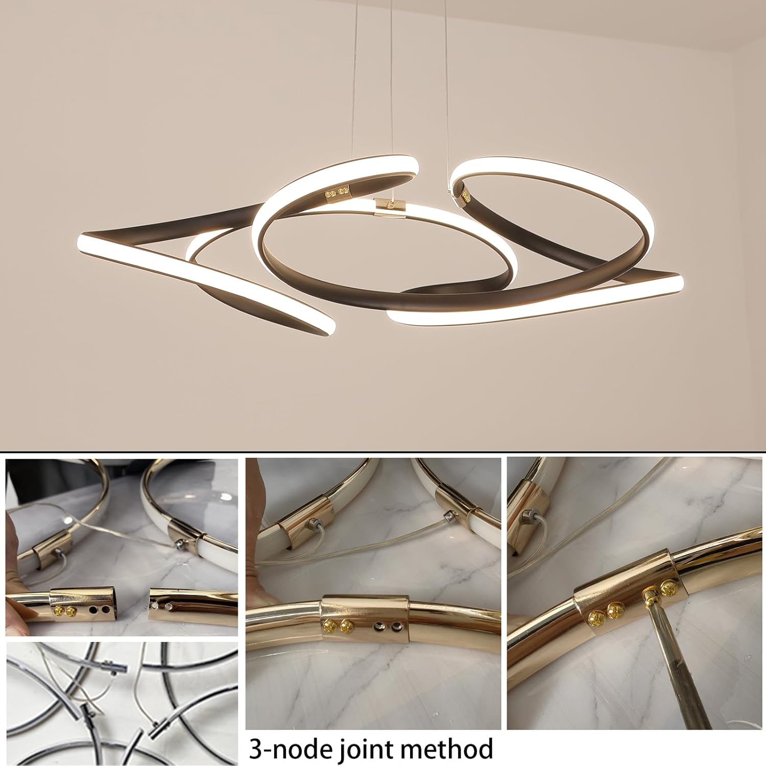 28 inch Modern Chandelier for Dining Room, Kitchen Chandelier & Entryway, Dimmable LED Pendant Light with Adjustable Height, 37W for Hallway, Living Room, Bedroom (Black L)