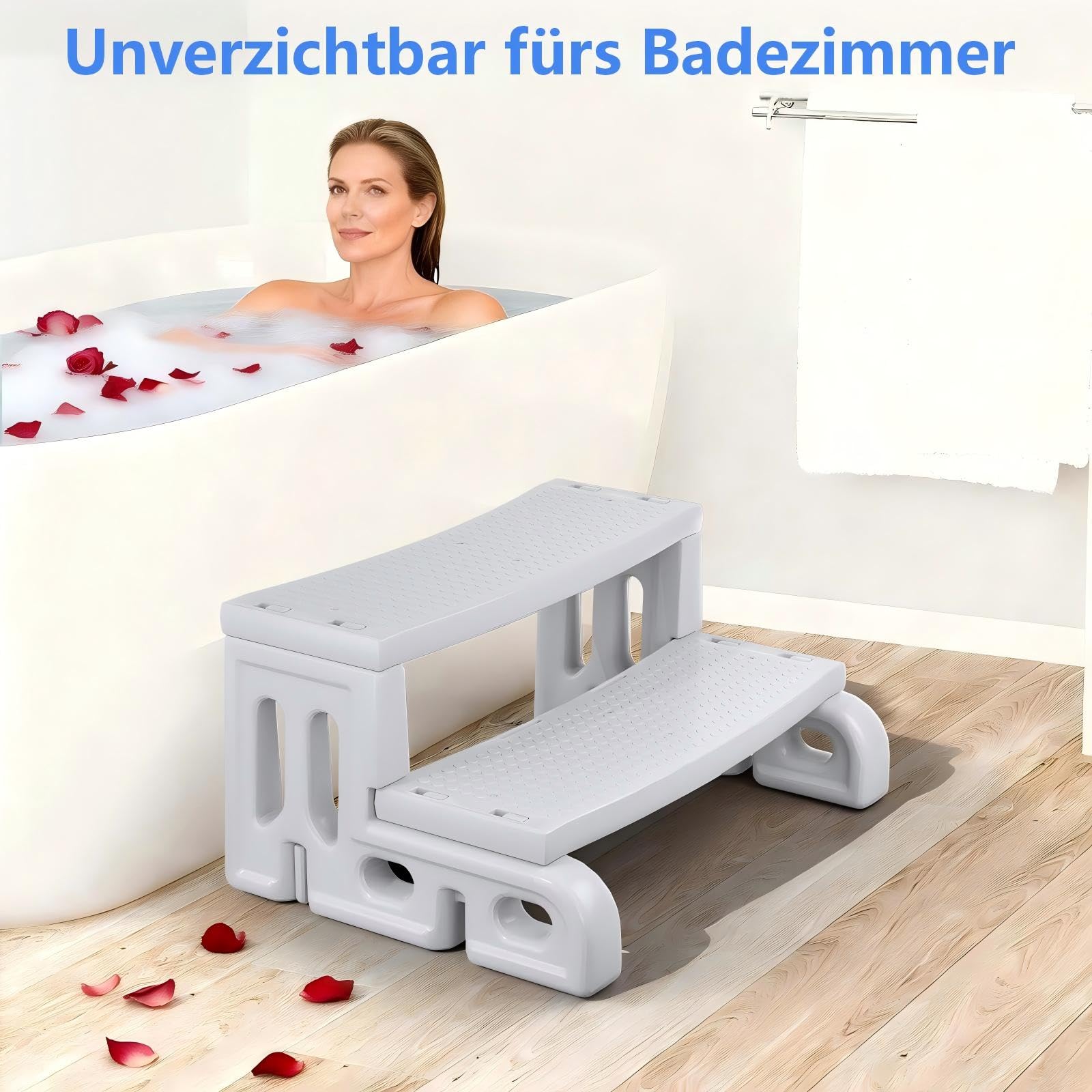 Whirlpool Treppe, 2 Stufen rutschfeste tragbare Universal Whirlpool Treppe aus Kunststoff für den Außenbereich, geeignet für Badewanne, Whirlpool, Wohnwagen, Wohnmobil, Terrasse