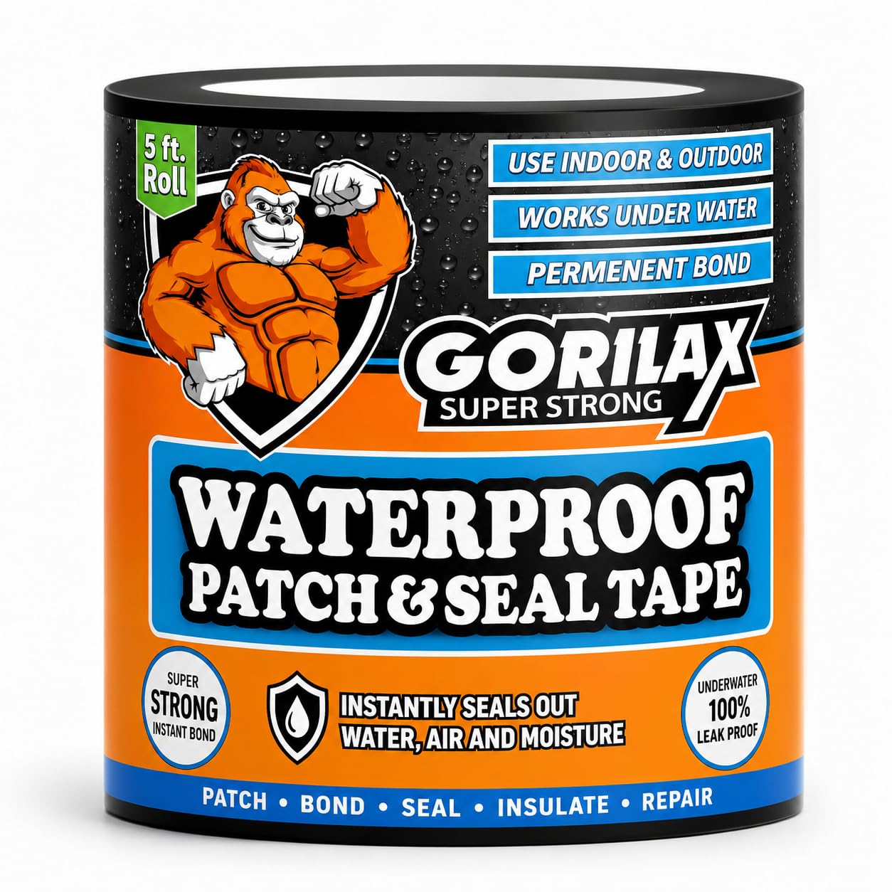 Gorilax Strong Waterproof Tape 4" x5ft, Aluminum Butyl Sealant for Roof Leak, Water Tank, Sink, Pipe, Crack, Gutter – Heavy Duty Flex Tape for Instant Leak Repair, Super Strong Adhesive-image-28