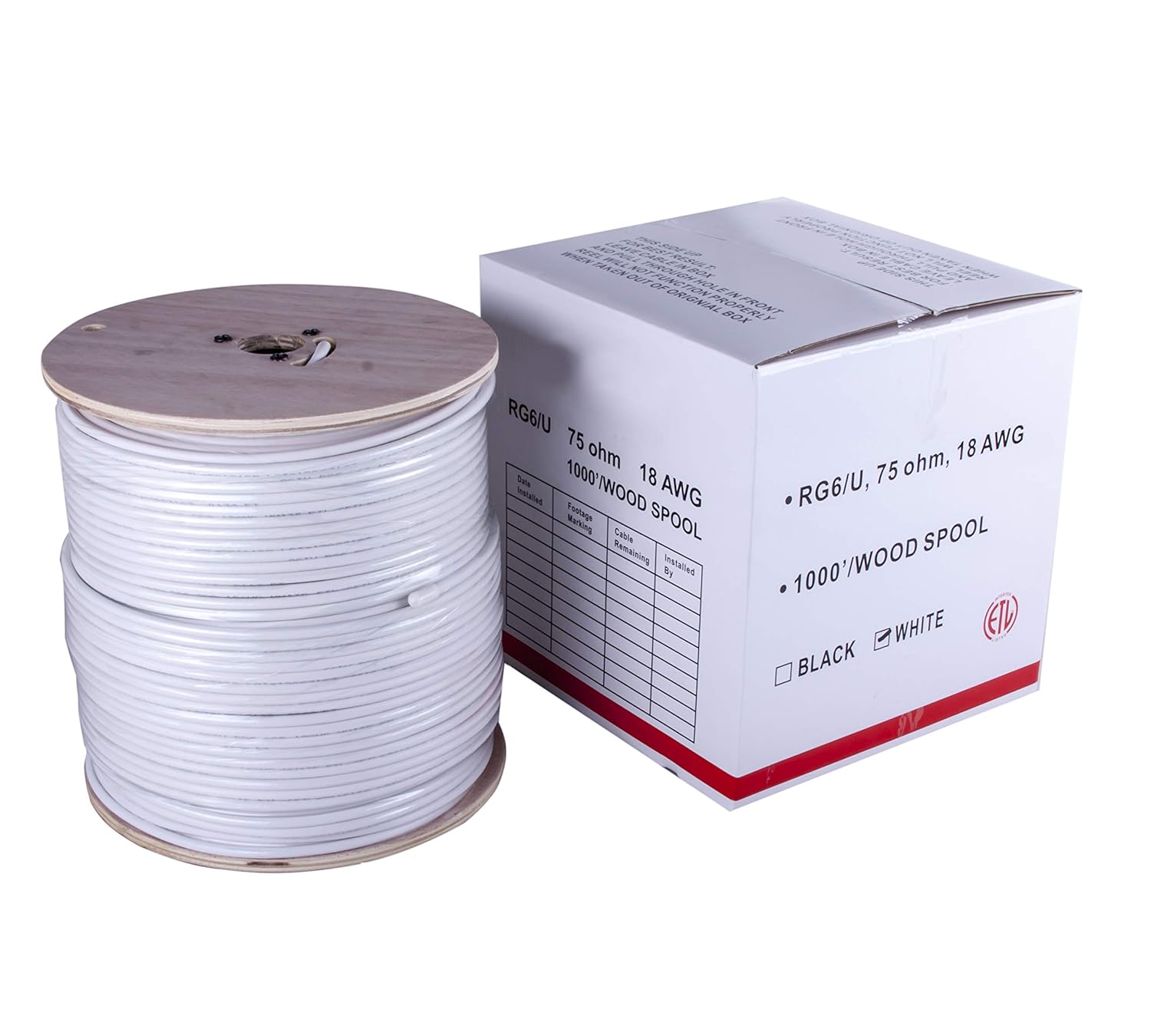 Five Star Shielded RG6 Coaxial Cable - 1000 ft for Audio, Video, CATV/MATV - White