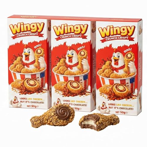 Wingy Crunch Crispy Schokolade 3er Pack (3 x 50g) – Knusprige Schokoladenpralinen im Chicken-Style – Looks like Chicken, but it’s Chocolate – Origineller Fun Snack