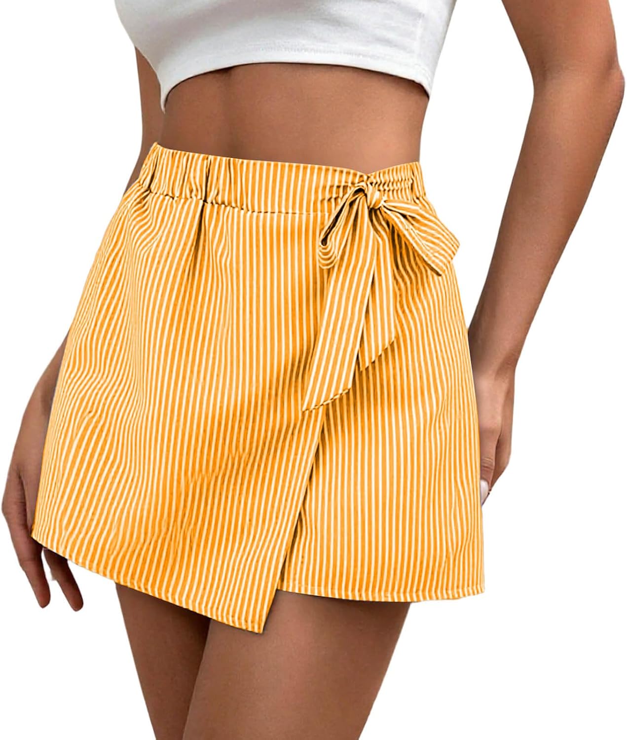 Women Striped Wrap Mini Skort High Waist Tie Side Pleated Shorts Skirts 2026 Casual Summer Beach Vacation Skirt