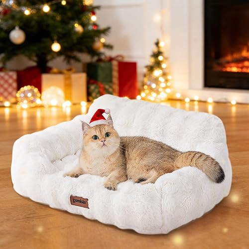 Sofá cama ortopédica para gatos de interior, bonito sofá para mascotas con espuma de huevo de apoyo, funda extraíble lavable de piel sintética