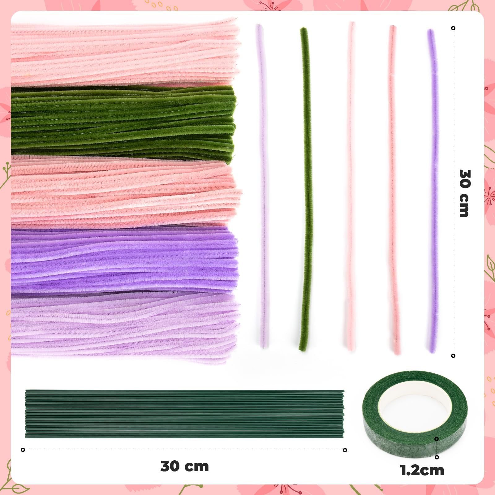 Fil Chenille Lot De 500 Pièces Cure Pipe, , Cure-Pipe 5 Couleurs - Avec 2 Rouleau Ruban De Fleuriste Et 20 Tige Fleur - Pour Bouq138 - Au Quotidien Cure-pipes Multicolores