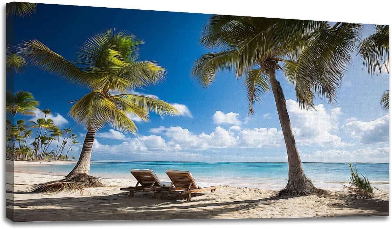 24"x 48" Canvas Wall Art Saona island beach Framed Pictures Painting Prints Large Wall Art for Living Room Bedroom Abstract Home Wall Decor Artwork
