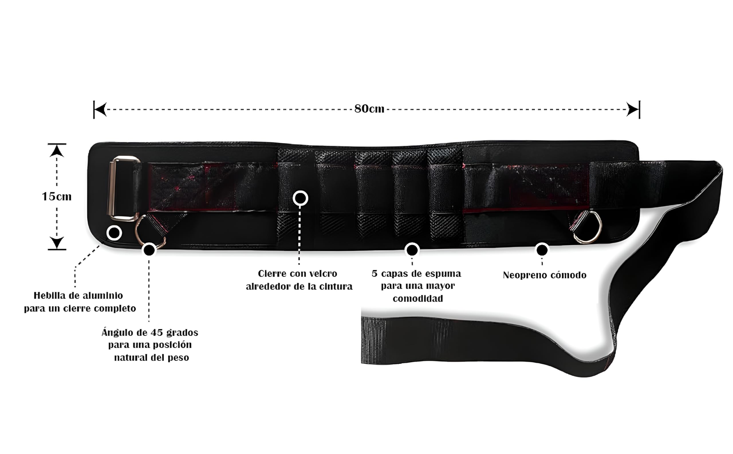 Cinturon Lastre Dominadas con 1 Cuerda de 100 cm y 2 Mosquetones Talla Unica | Cinturon de Lastre Gimnasio va Acolchado y Aguanta 250Kg