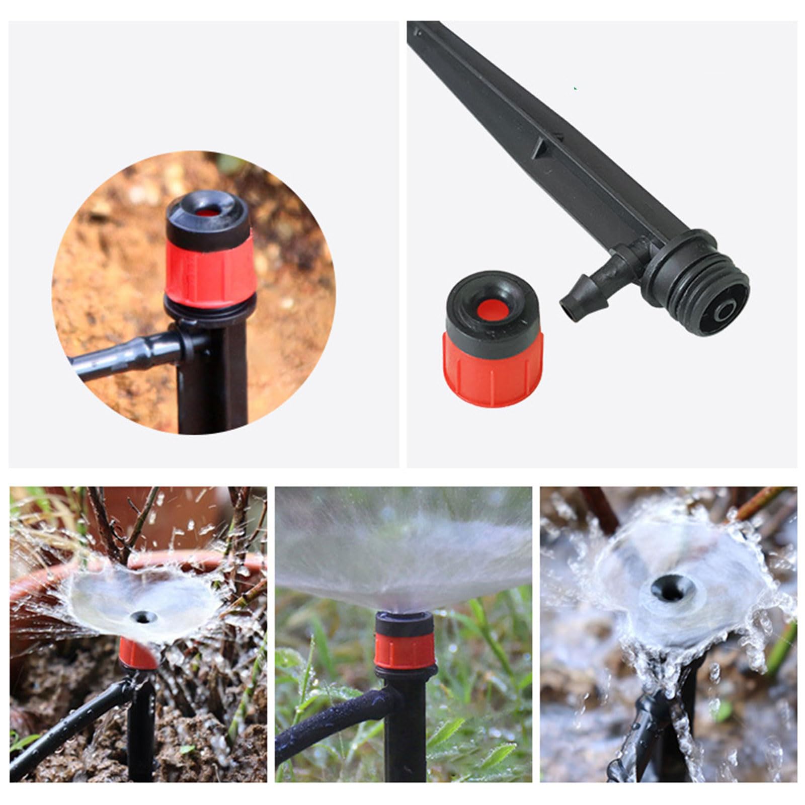 100 focos de riego por goteo, flujo ajustable, gotero de riego con estaca para flujo de agua, cabezal rociador, flujo de agua ajustable, gotero de ahorro de agua