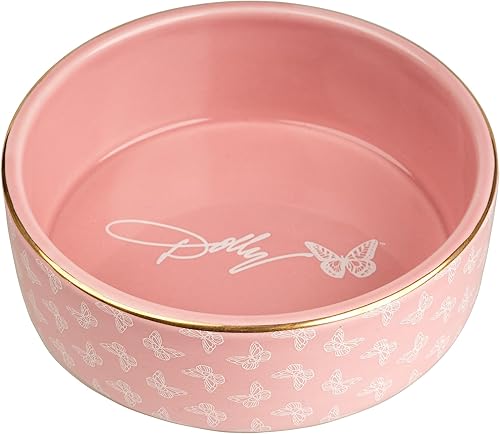 Doggy Parton Cuenco de gato mariposa con ribete dorado - S, color rosa