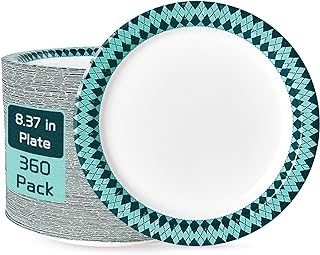 JOLLY PARTY Paper Plates Disposable, 360 Count 8.37 inch Dinner Plates, Soak Proof, Cut Proof for Everyday Use, Diamond Pattern Rim Design